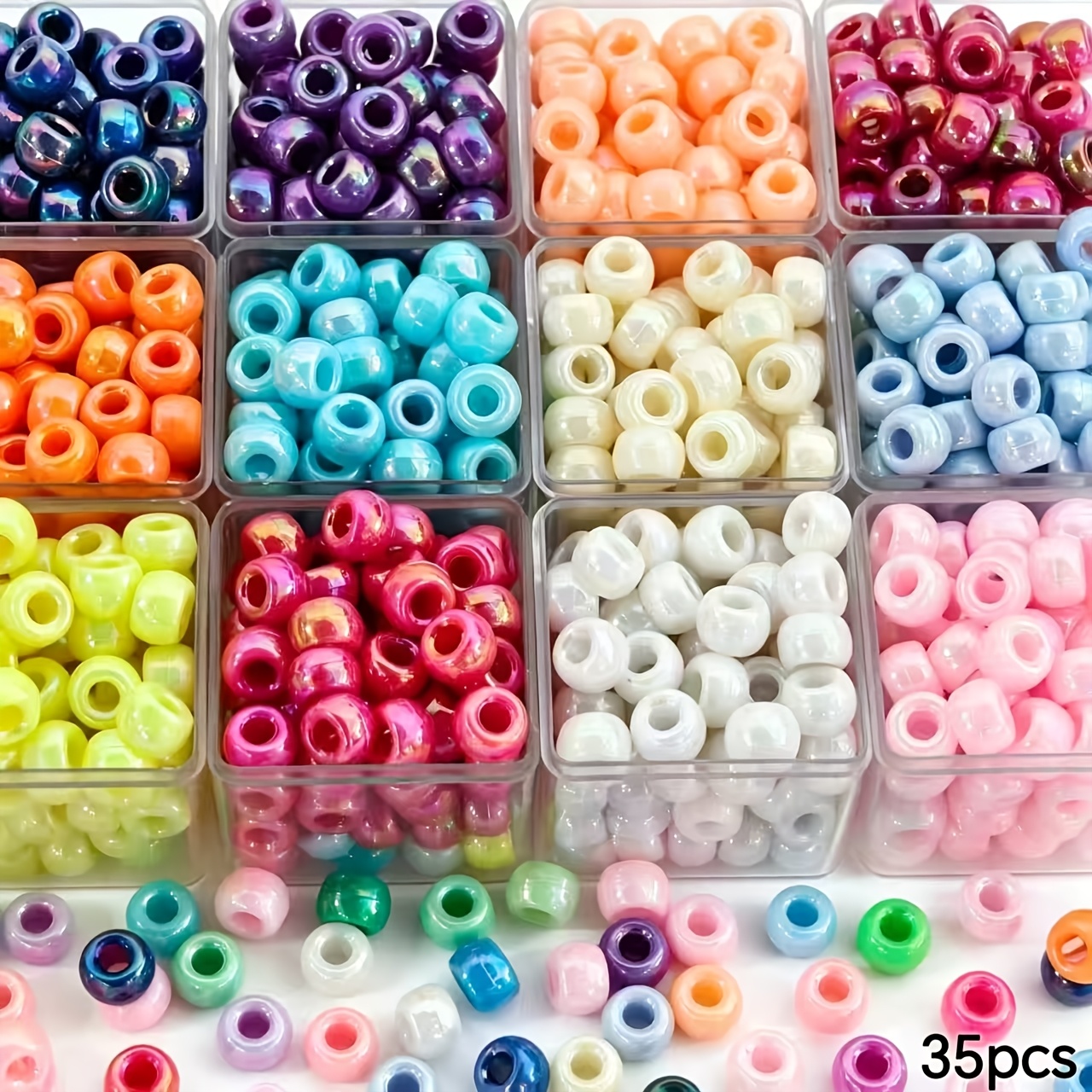 TEMU 35 piezas de cuentas de tubo de acrílico AB de de con agujero grande, cuentas de cilindro multicolor surtidas con agujero pasante para pulseras,