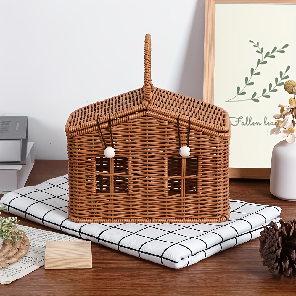 TEMU -shaped Storage Basket Home Sundries Organizer, ' Storage Box, A Pastoral-style Decorative Storage Basket For Desktops, Shelf Baskets