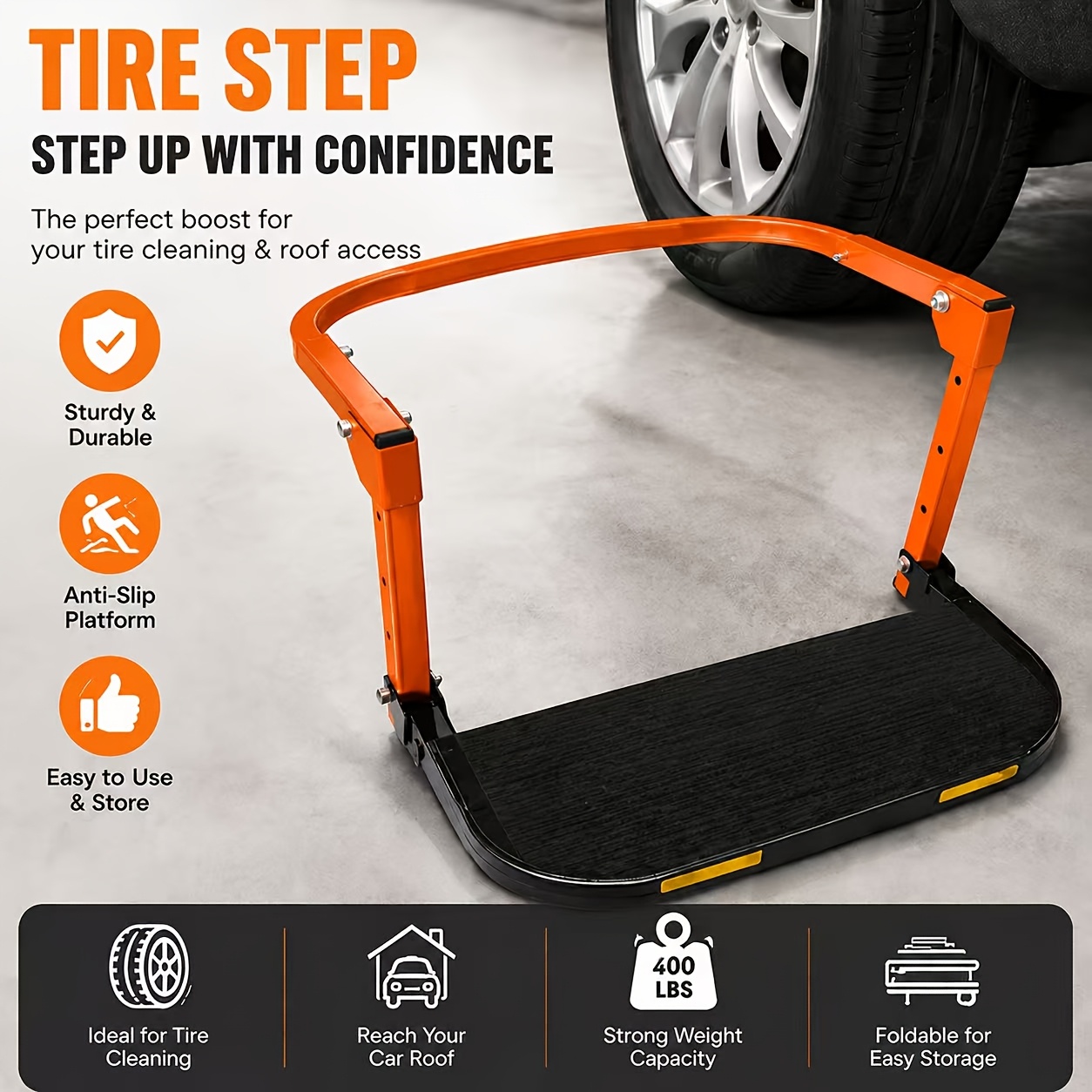 TEMU Foldable Tire Step With Anti-slip Feature - Essential Component For Trucks, Suvs, And Trailers - Height Adjustable And Can To 400 - Portable