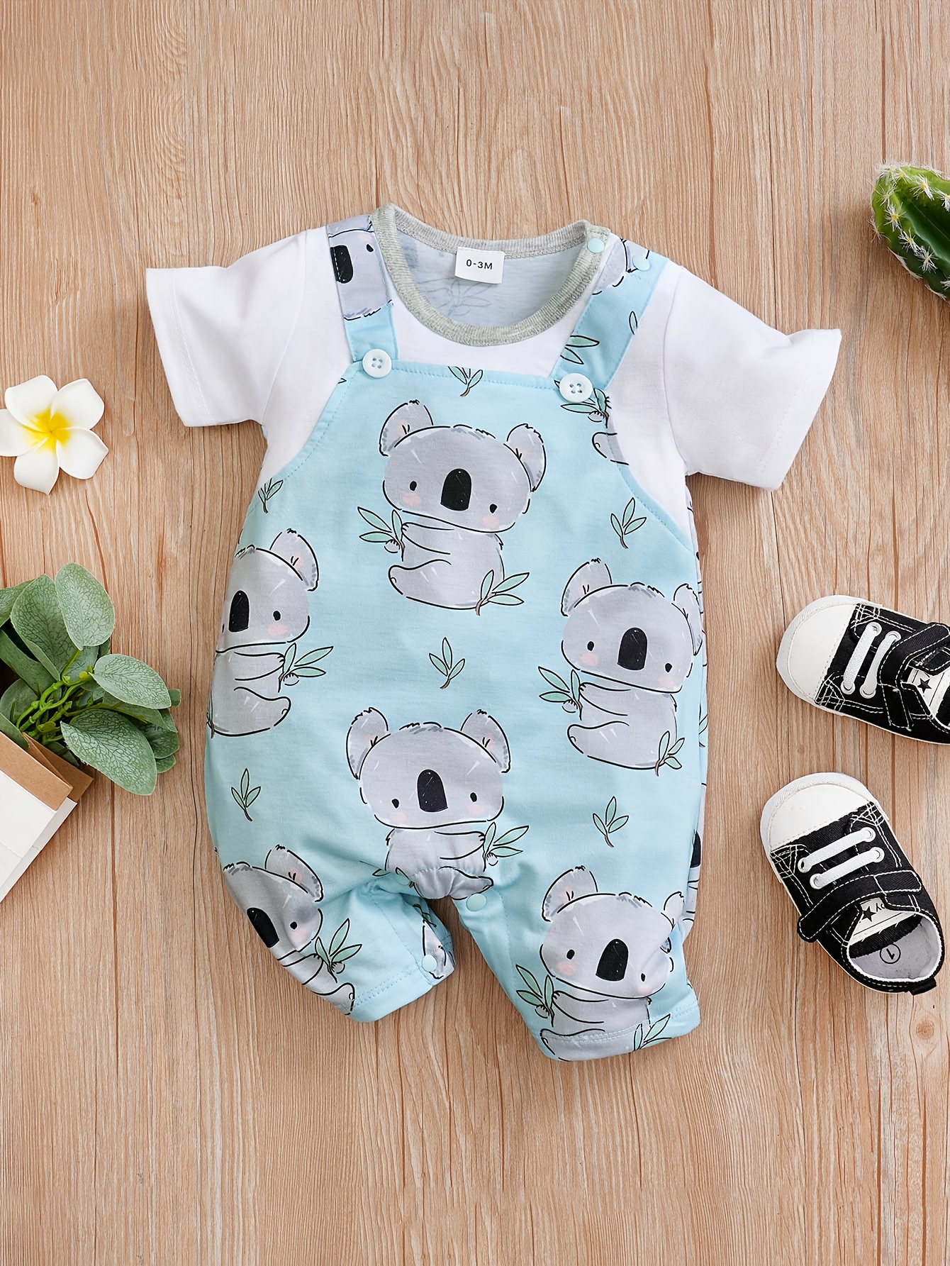 Summer Short Sleeve Koala Onesie Cute Koala Eucalyptus Leaf Print  Romper Outfit for Hand Wash Clothing