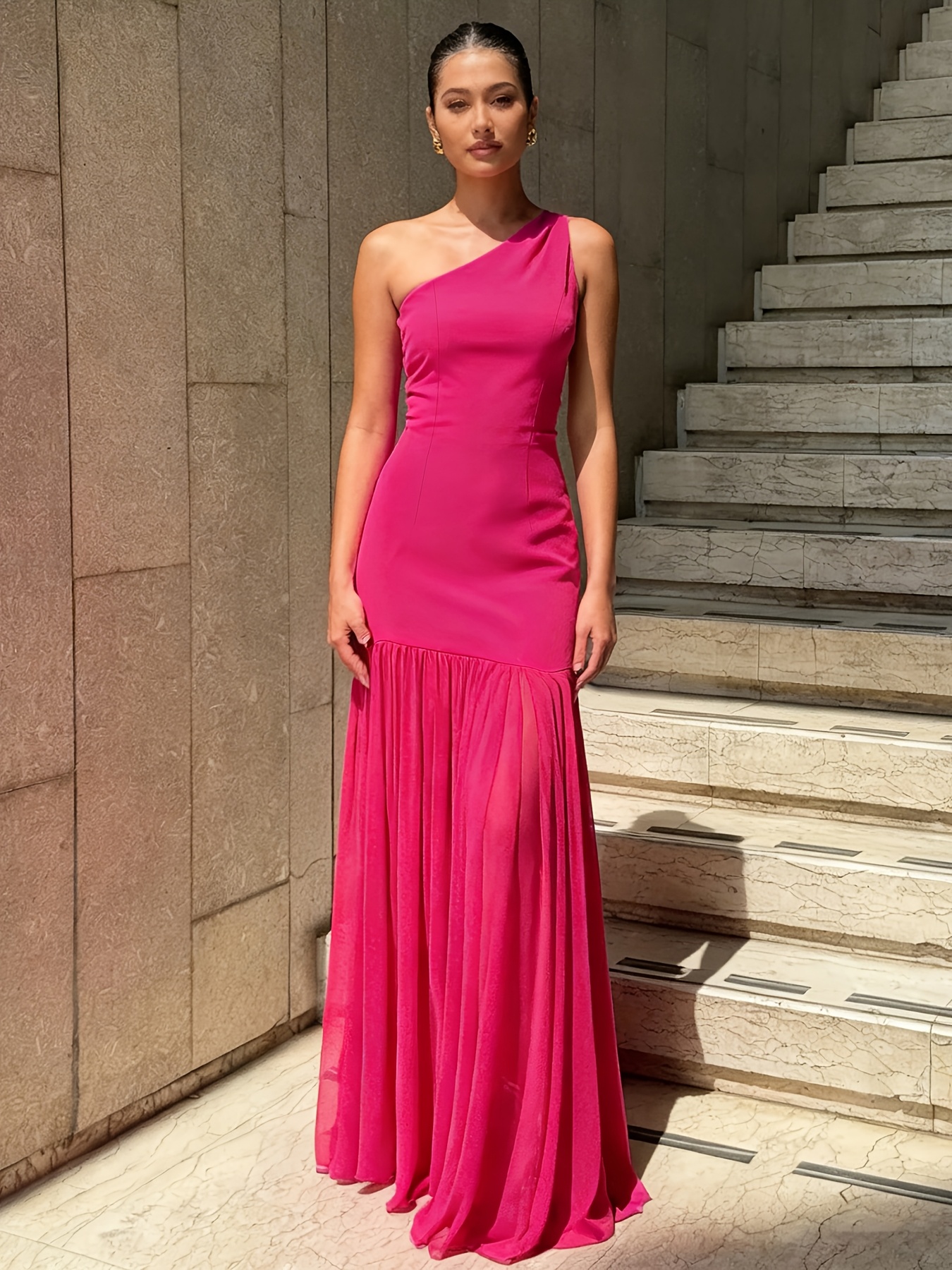 one shoulder black formal dress Glamorous Black Long Sleeve One Shoulder Prom Dress Beadings Evening Gowns