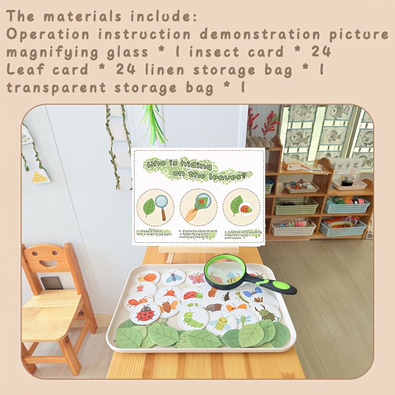Image of 1set Who's Hiding On The Leaves Vocabulary Cards Toy Science Magnifying Glass Physics Learning Gift Kindergarten Puzzle Insect Training