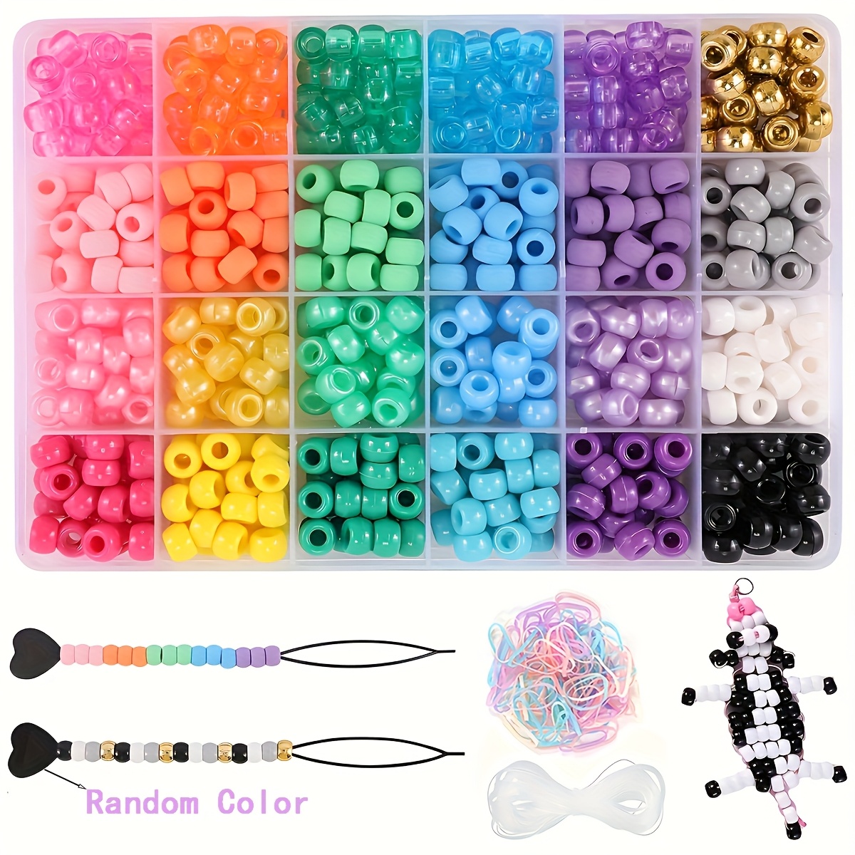 Image of 480pcs 24 Colors 9mm Rainbow Kandi Pony Beads Set For Bracelet Necklace Jewelry Making And Dreadlock Hair Beads, Includes Hair Beaders