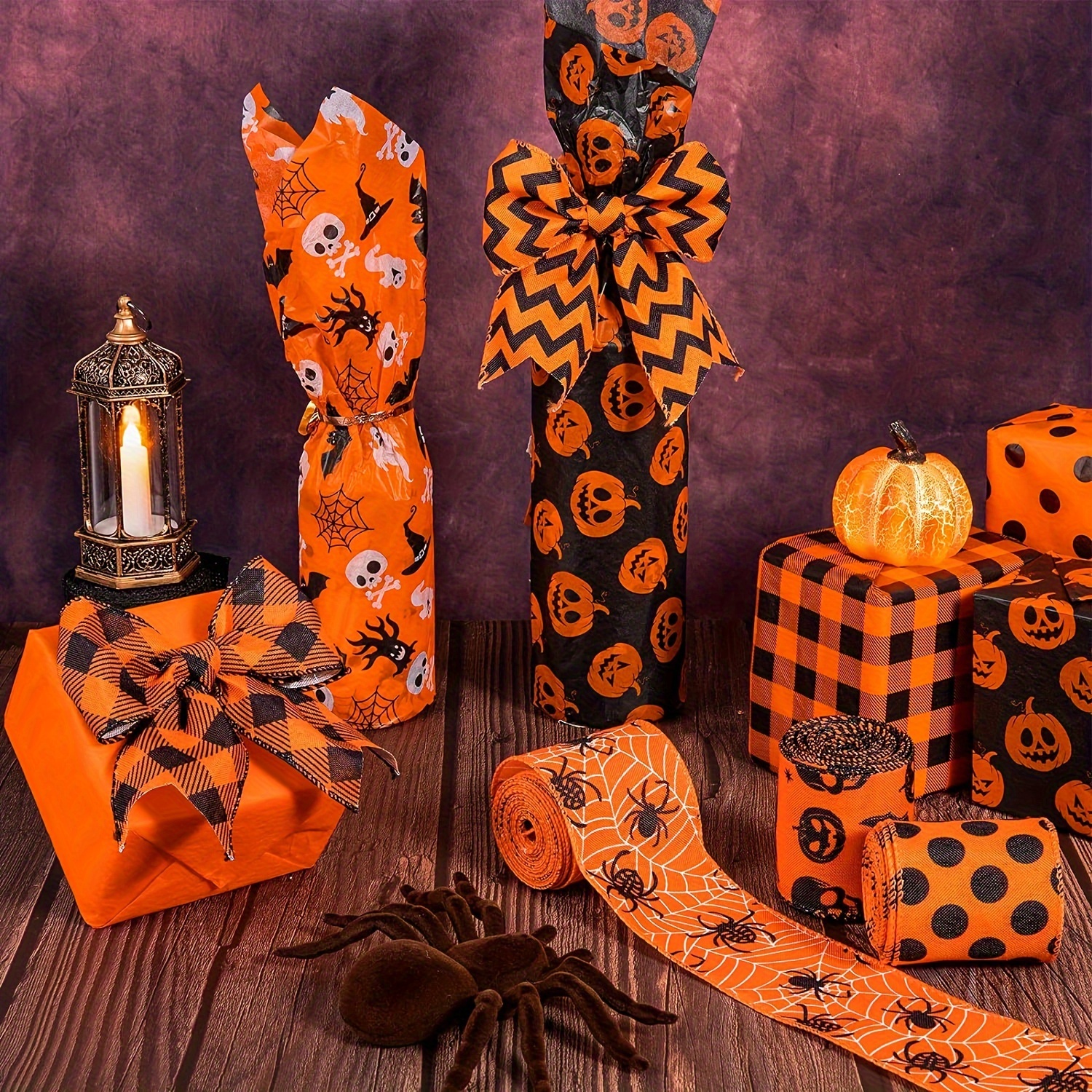 Halloween Craft Ribbon Bundle Orange Black Wired Edge - Temu