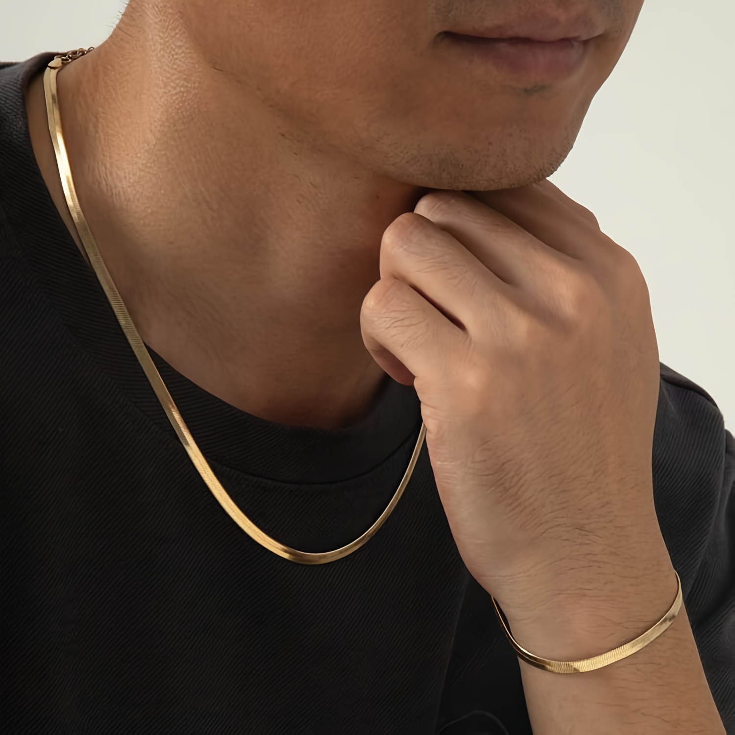E-shop 2 Stück Minimalistisches Metallketten-Armband Halsketten-Set für Damen & Herren, für den täglichen Gebrauch