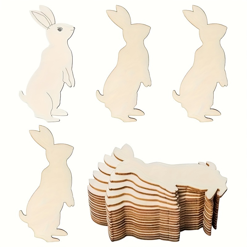 

10pcs Diy Wooden Rabbit Cutouts For Crafts - Blank Unfinished Pieces For Easter, Christmas, Thanksgiving, Weddings, Birthdays & Anniversaries Decor