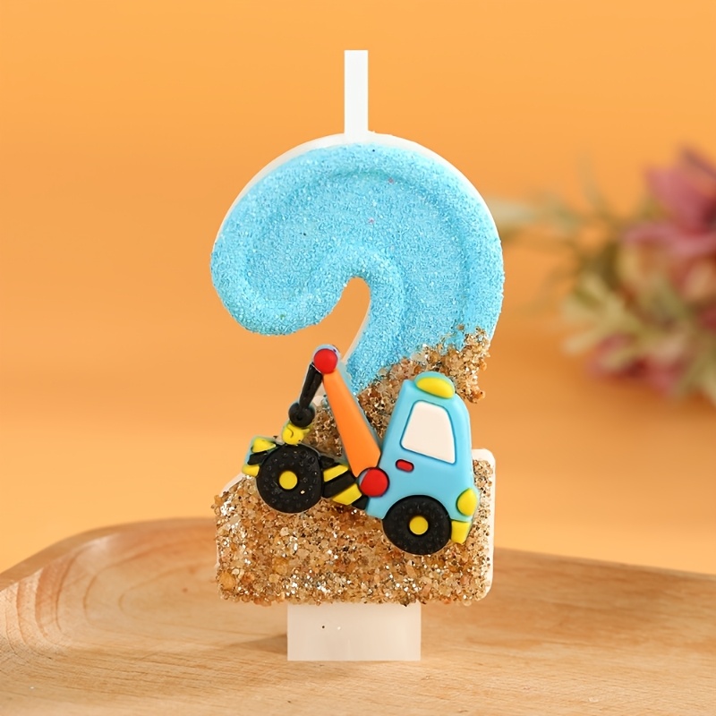 TEMU Vela de número de con azul de construcción 0-9, vela de número para pastel con decoración de vehículo de construcción, adorno para pastel de ,