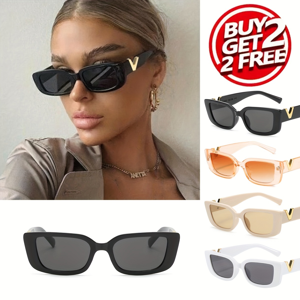 

4-pack Trendy Cat Eye Glasses For Women, Pc Frame Climbing Shades With Anti-reflective Ac Lenses, Versatile Fashion Eyewear For Sun Protection And Beach Party Decor