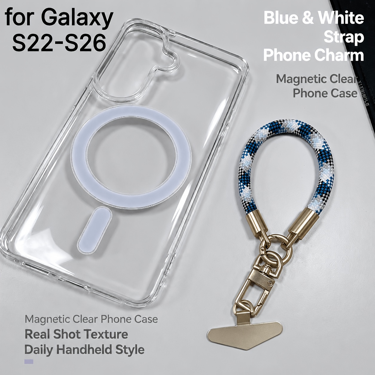 TEMU 1pc Short Phone Lanyard Decor Finger Ring Strap Keychain Hanging Rope And 1pc High-quality Tpu Clear Phone Case, Suitable For Galaxy S22 S22+