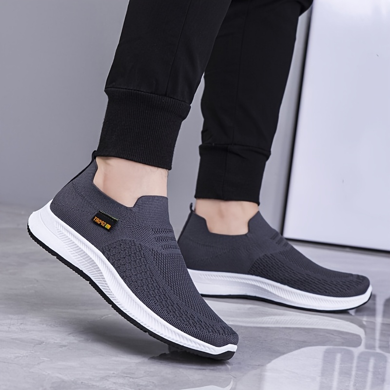 1-Pair ADO STAP Men's Breathable Slip-On Sneakers - Lightweight Woven Knit Loafers Suitable for Daily Wear, Light Sports & Semi-Formal Occasions - Low-Top Shoe with Cushioned PVC Sole, Minimalist Casual Shoes (No Laces)