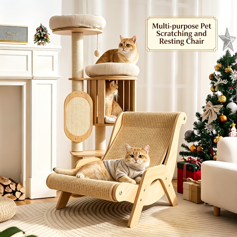 TEMU High-end Sisal Cat Lounge Chair Suitable For 2 Kittens, Sturdy Frameâdurable Hammock Sofa, Wear-resistant Scratching Pad, Pet Lounger, Cat Bed,
