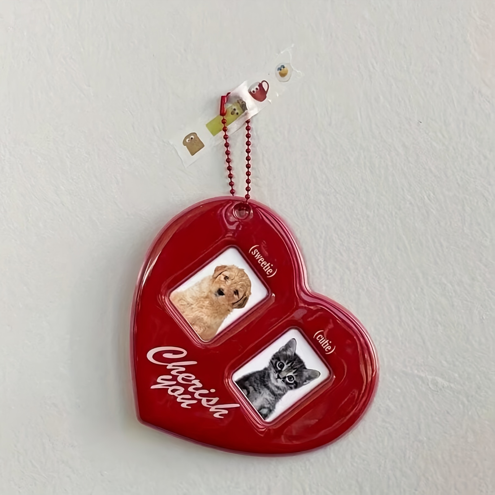 

Red Heart-shaped Plastic Photo Album Pendant With Dual 1-inch Picture Slots And Hanging Chain For Couples - Curved, Pvc Card Sleeve Display