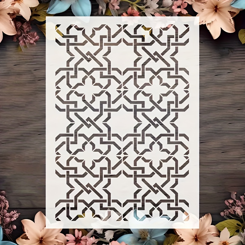 TEMU Compatible For Crafts Stencil - Brown With Elegant Floral & Grid Patterns, Diy Pressing, Painting & Coloring Art Suitable For Scrapbooking, Card