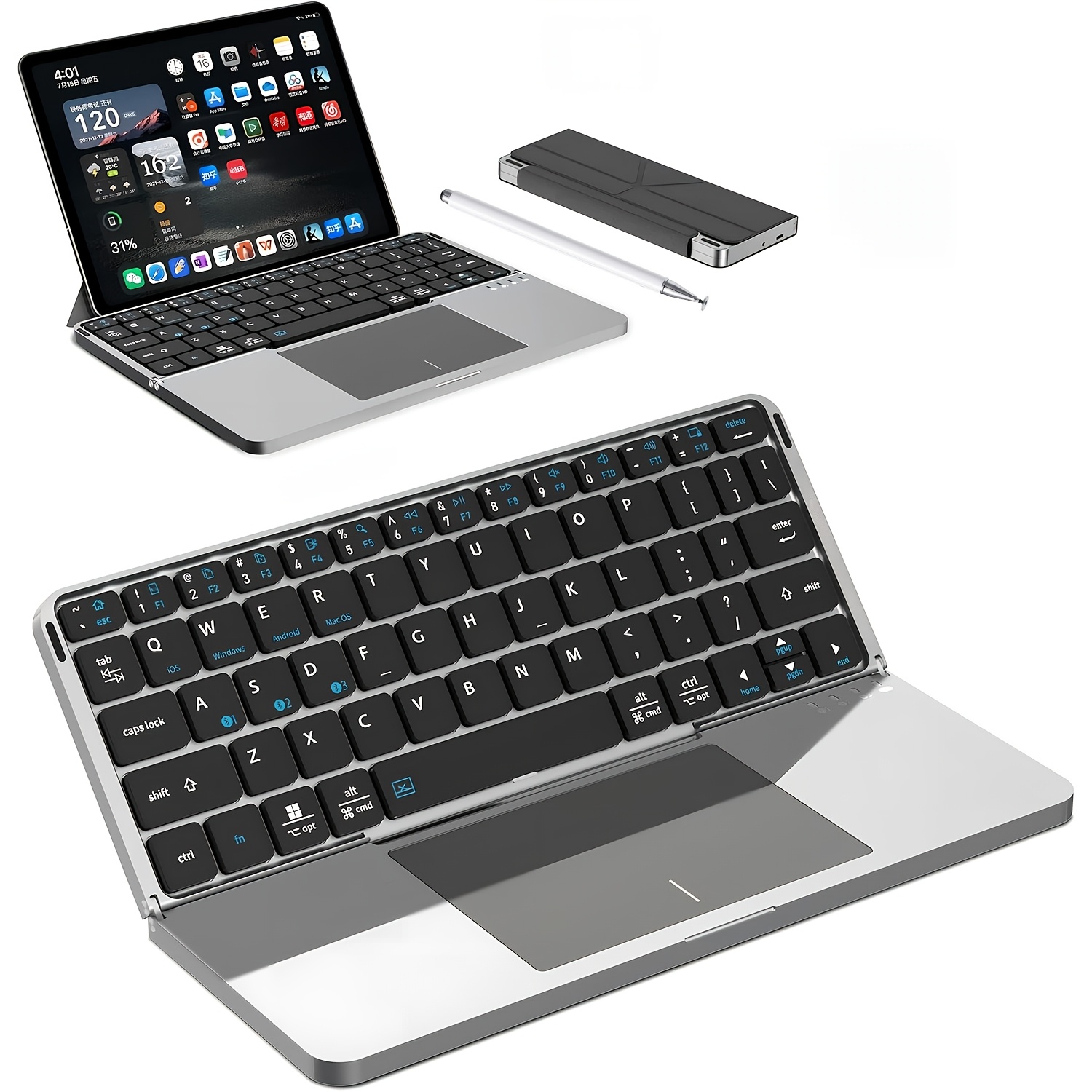 TEMU Foldable Keyboard With Touchpad And Phone Stand, Suitable For Smartphones, Tablets, And Pcs, Leather Case Serves As Tablet And Phone Stand,