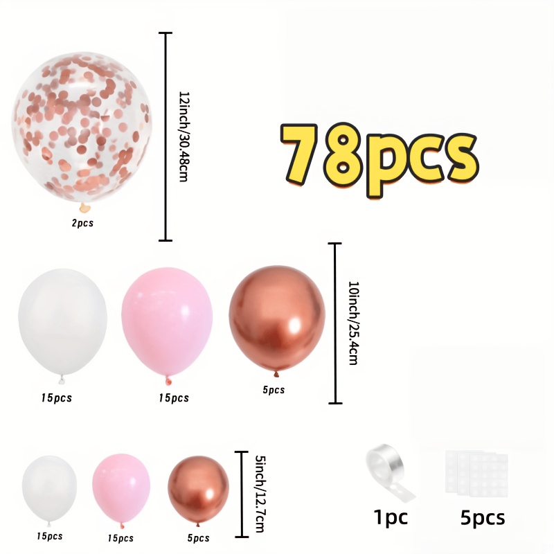 TEMU Kit de 78 pièces pour de ballons rose doré, kit de couronne de ballons en métal rose doré et blanc, utilisé pour les fêtes d'anniversaire, les