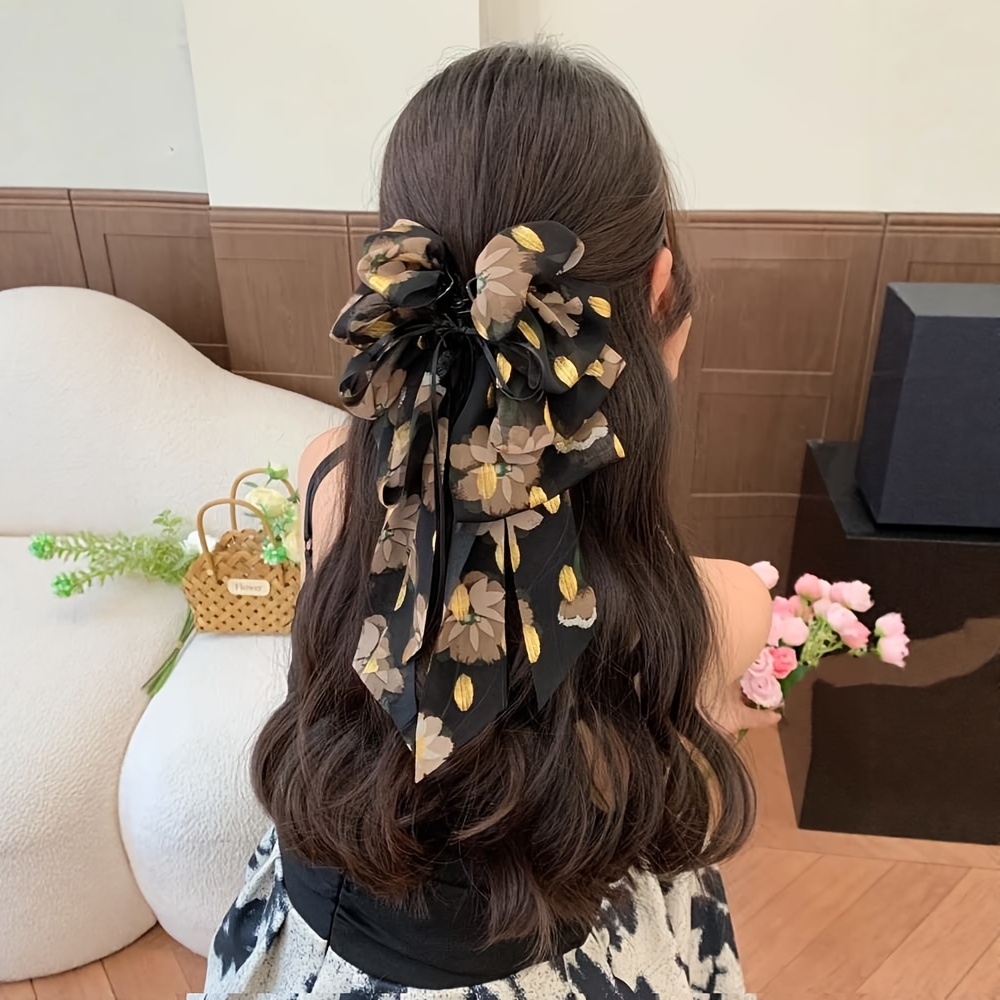 TEMU A High-end Hairpin With A Long Ribbon Bow, Exquisite For Women, Ponytails At The Back Of , A Bow Hair Accessory For New Year And Valentine's Day