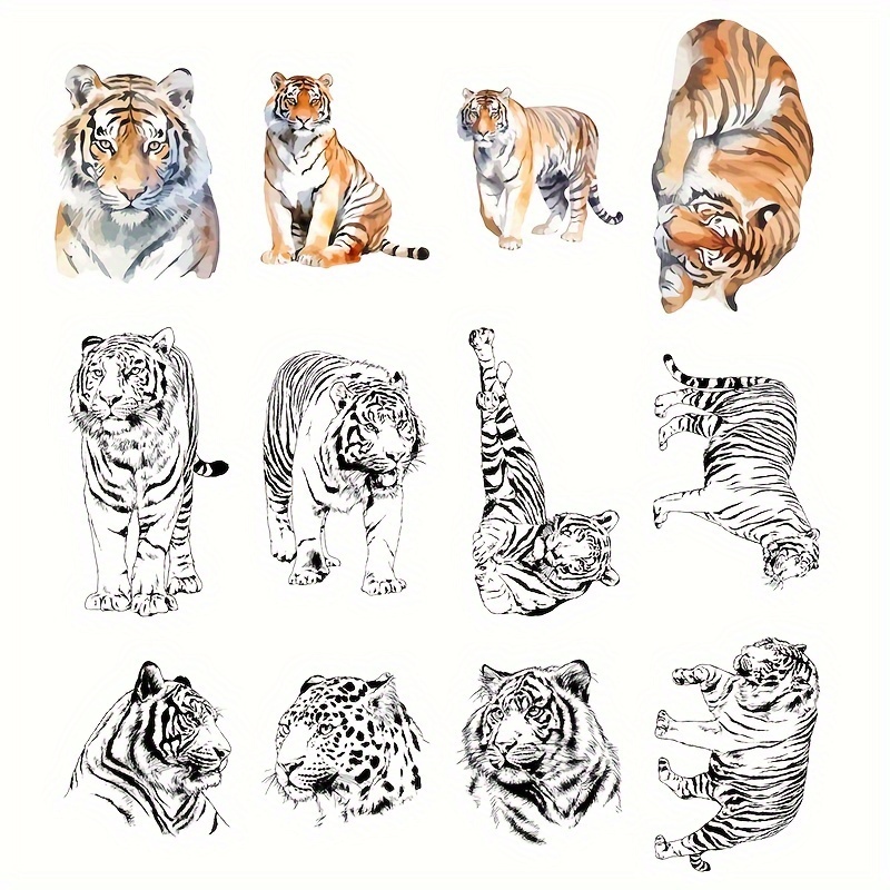 

12pcs Tiger Temporary Tattoos, Waterproof Long-lasting Fake Tattoo Stickers For Men & Women, Body Art Gift Bag Filler, Party Decor Supplies, Size: 6x10cm