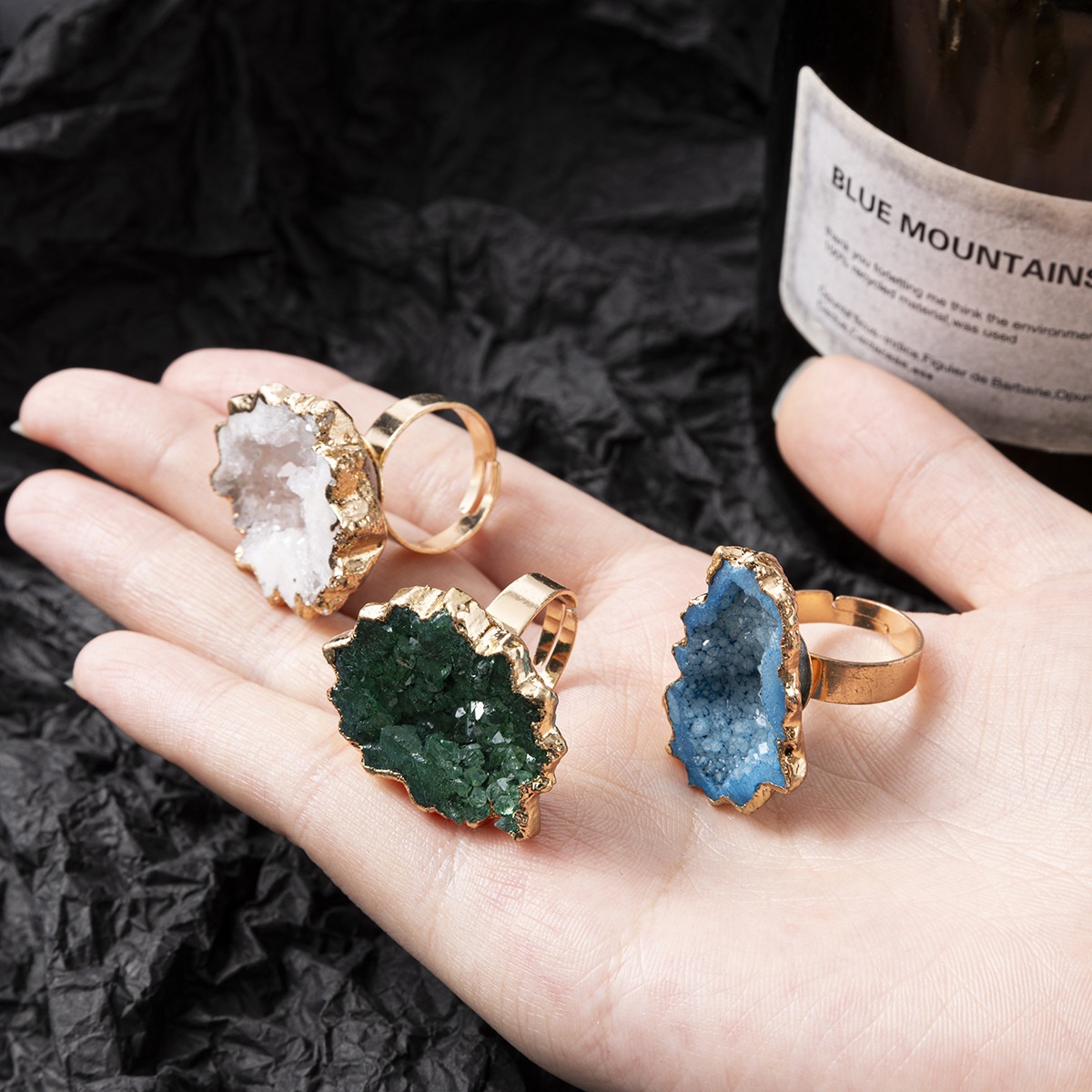 Handmade Druze Rings for Women Adjustable Stone Ring