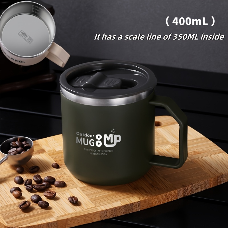 Image of 1pc 304 Stainless Steel Double-layer Lightweight Mug With Lid And Scale Line, Double Drinking Cup, Water Cup, Coffee Cup, Office Outdoor Coffee Cup, Cup For Outdoor Leisure Gatherings