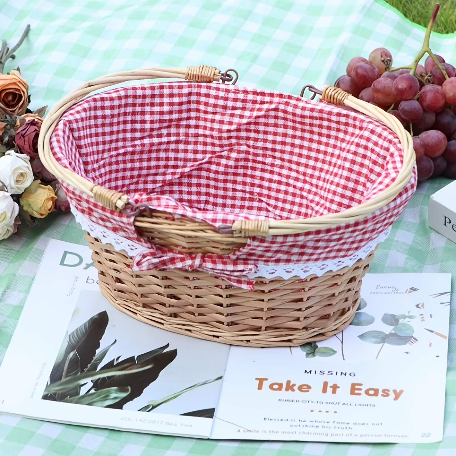 

1pc Vintage Style Wicker Storage Basket, Harvesting & , Gift Wrapping Woven Basket, Shelf Baskets