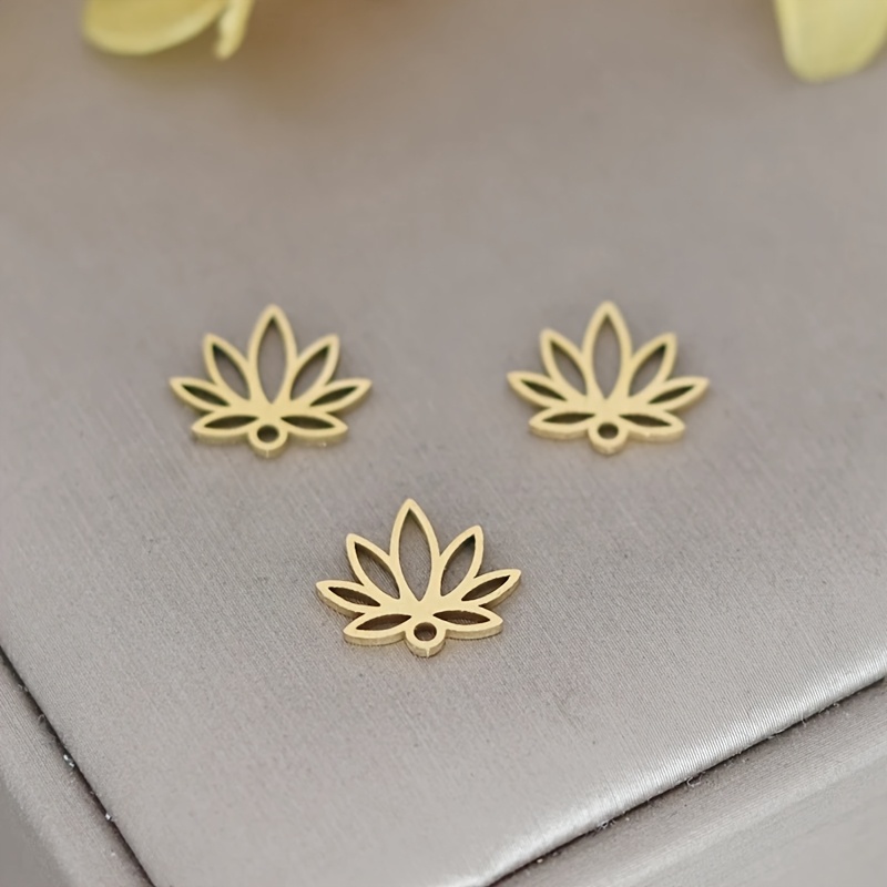 3pcs For Lotus Flower Charms For Jewelry Making Leaf Tassels Earrings Necklace Craft Stainless Steel Pendant
