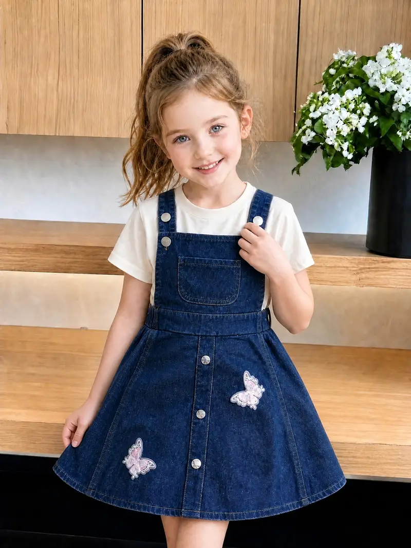 girls denim pinafore dress Wrangler Little Girls Denim Pinafore Dress