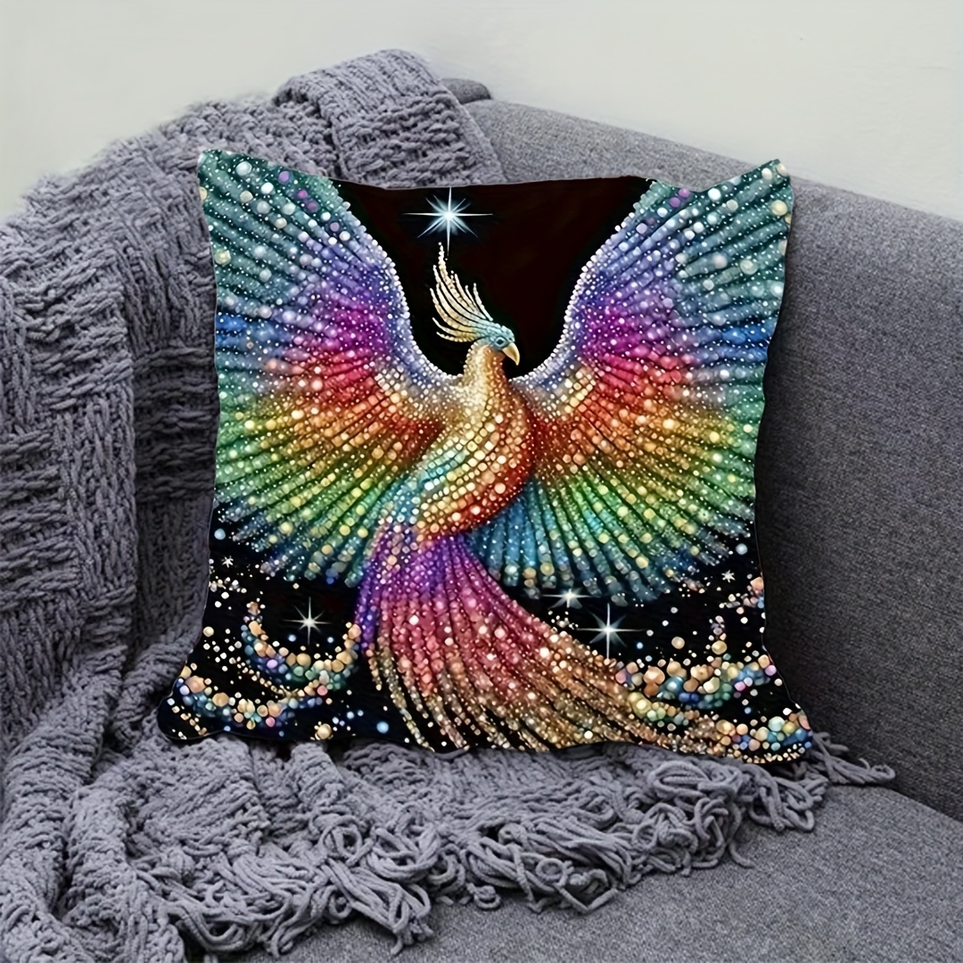 TEMU 1pc Bird Painting Theme Pillowcase, Polyester Zippered Cushion Cover, Machine Washable, Ideal For Bedroom, Sofa, Living Room, Office, Hotel,