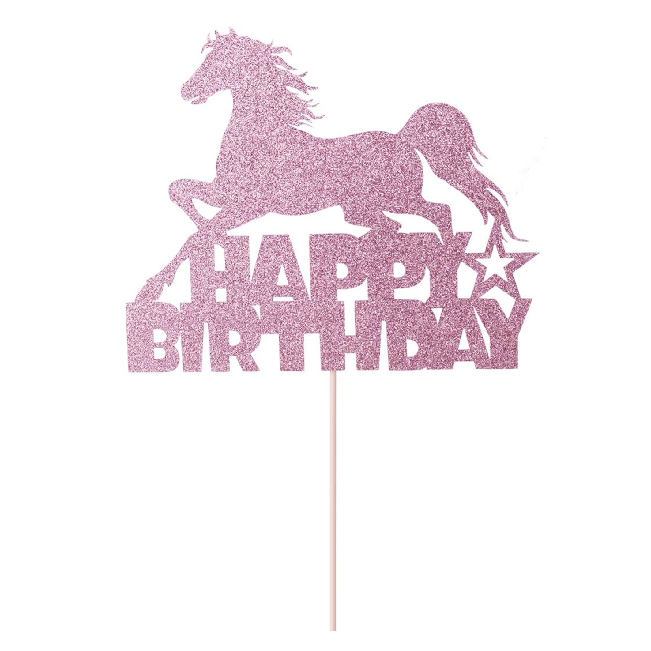 1pc Horse Happy Birthday Cake Topper Rose Golden Glitter Horse Birthday Party Decoration