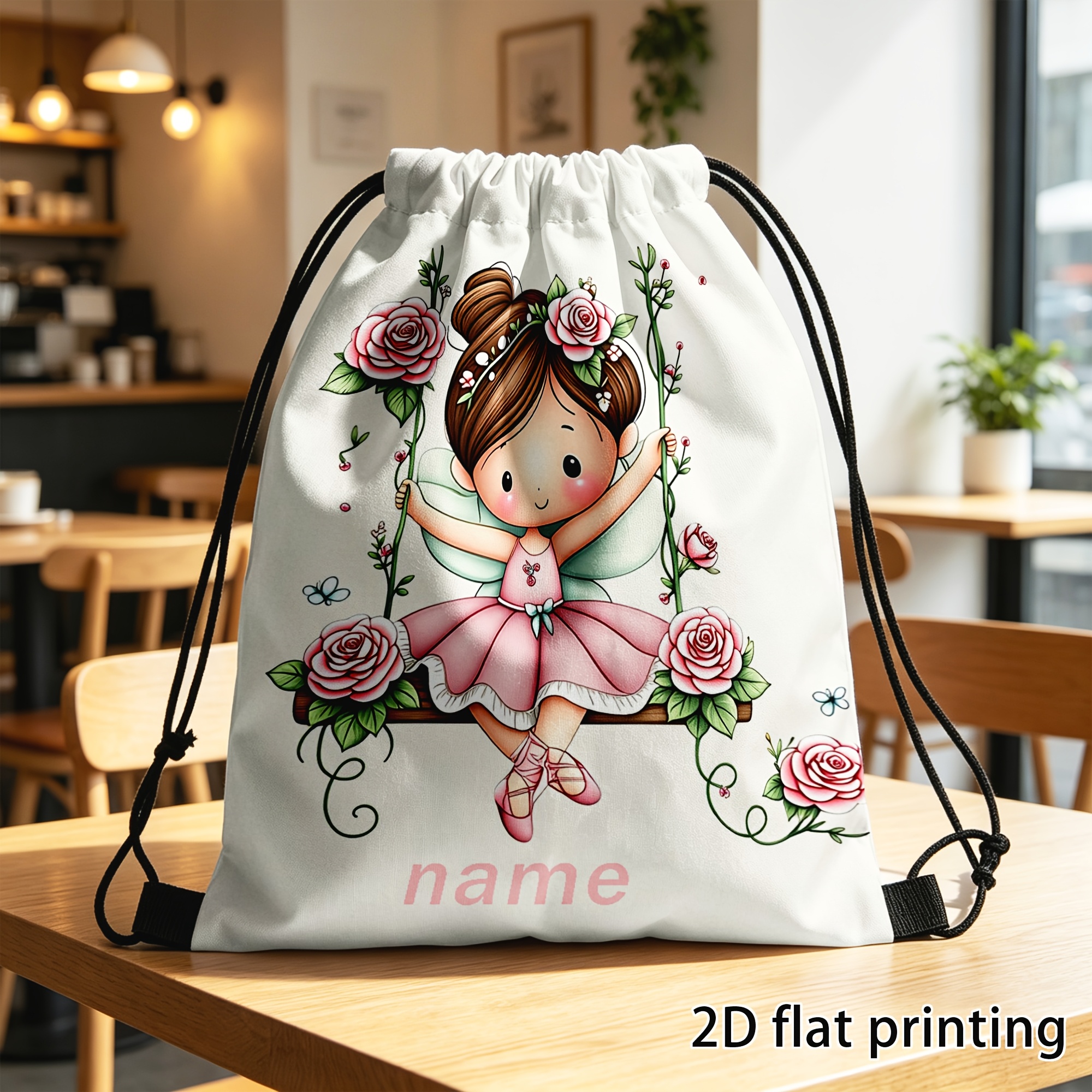 TEMU 1 Customizable Double-sided Drawstring Gift Bag, Suitable For Best Friend Gifts, Personalized Floral Vine Swing Fairy Pouch, Multiple Colors ,