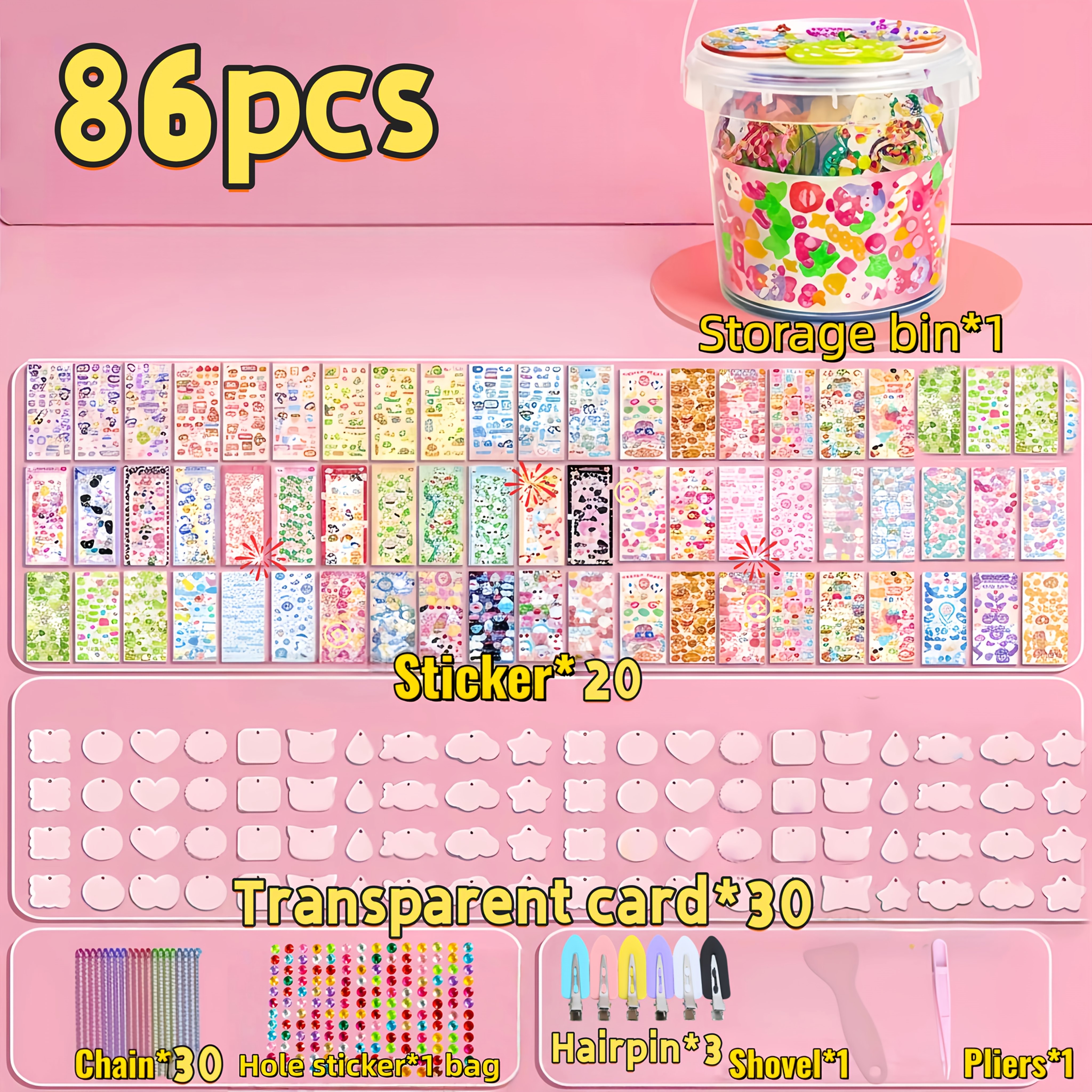 TEMU Kit de Scrapbooking 86 pièces, Ensemble Complet d'Outils, Kit DIY pour Porte-clés, Cartes pour Cartable, Aimants de Réfrigérateur, Autocollants