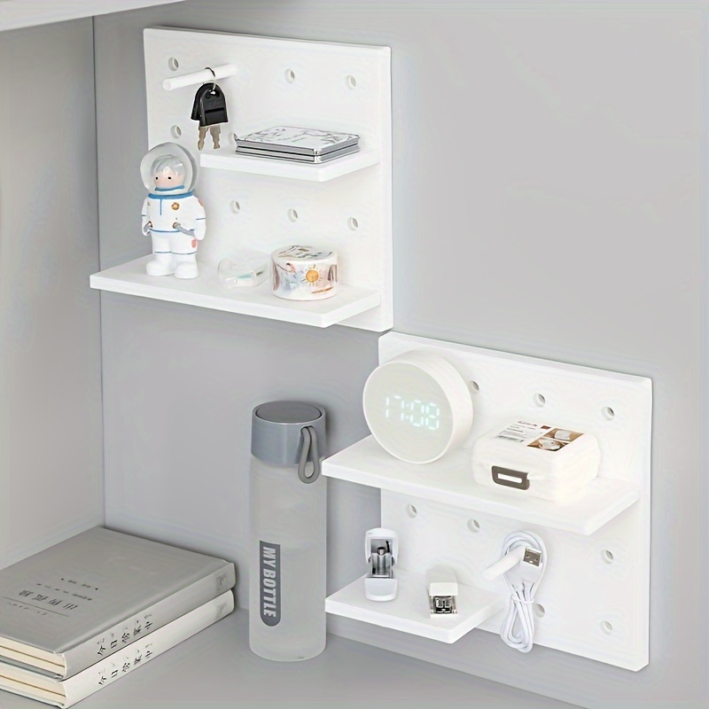 TEMU 1pc No-drill Wall Shelf, Nordic Minimalist Plastic Pegboard Storage For Dorm Rooms And Bedrooms, Floating Shelves