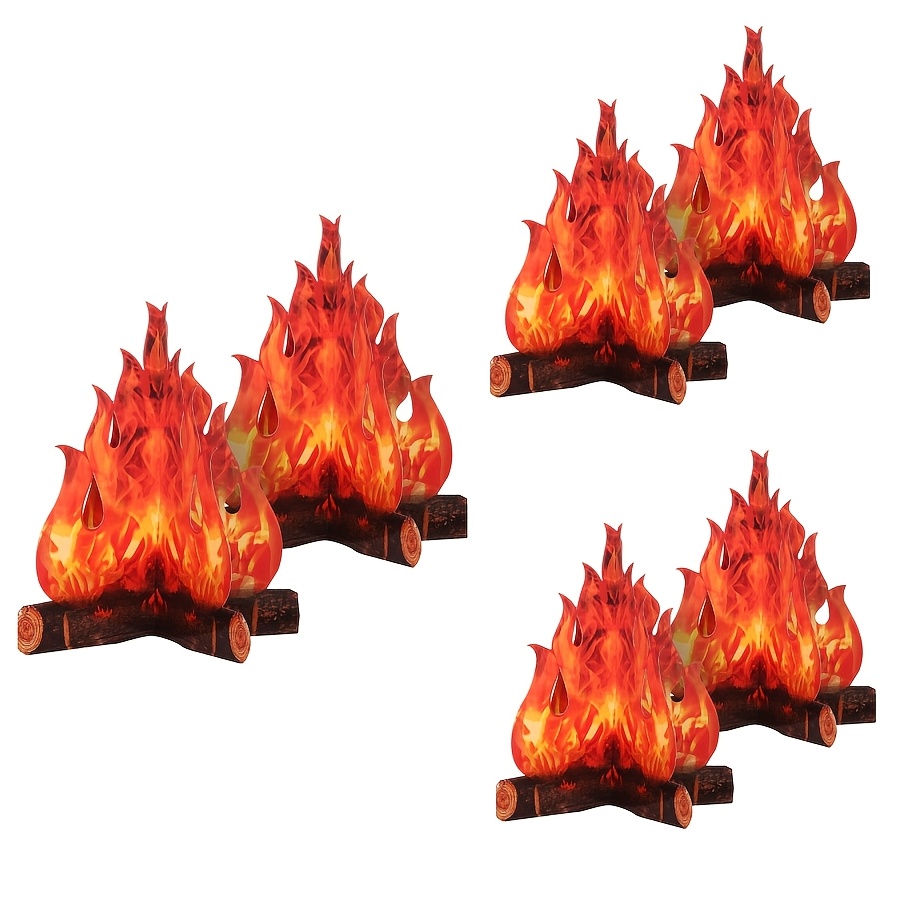 TEMU 6 Sets Fake Fire Fake Flame Camping Decoration Campfire Cutout Stand Up Decor Fake Paper Flame Table Centerpiece For Indoor Camping Themed Party