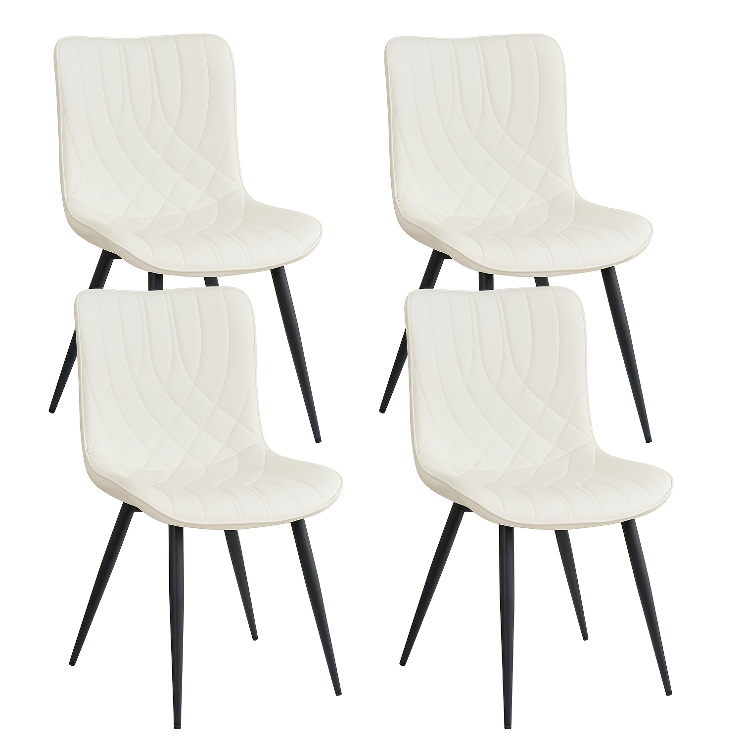 Image of Egoonm Collection Of 4 Dining Chairs, Upholstered Kitchen Chairs For Living Room With Faux Leather Seat And Metal Legs, Guest Chairs For Dining Room, Living Room, And Kitchen, White