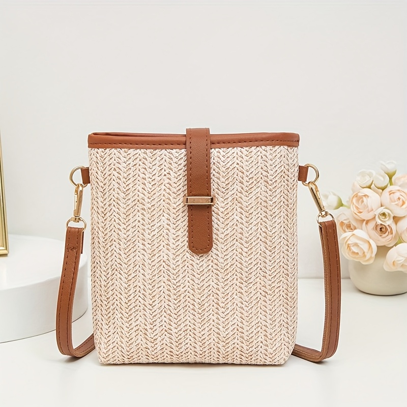 E-shop 1 Damen Modische Einfarbige Gewebte Ketten-Schultertasche, Reißverschluss Mini Eimer Crossbody Tasche, Ideal für den täglichen Gebrauch