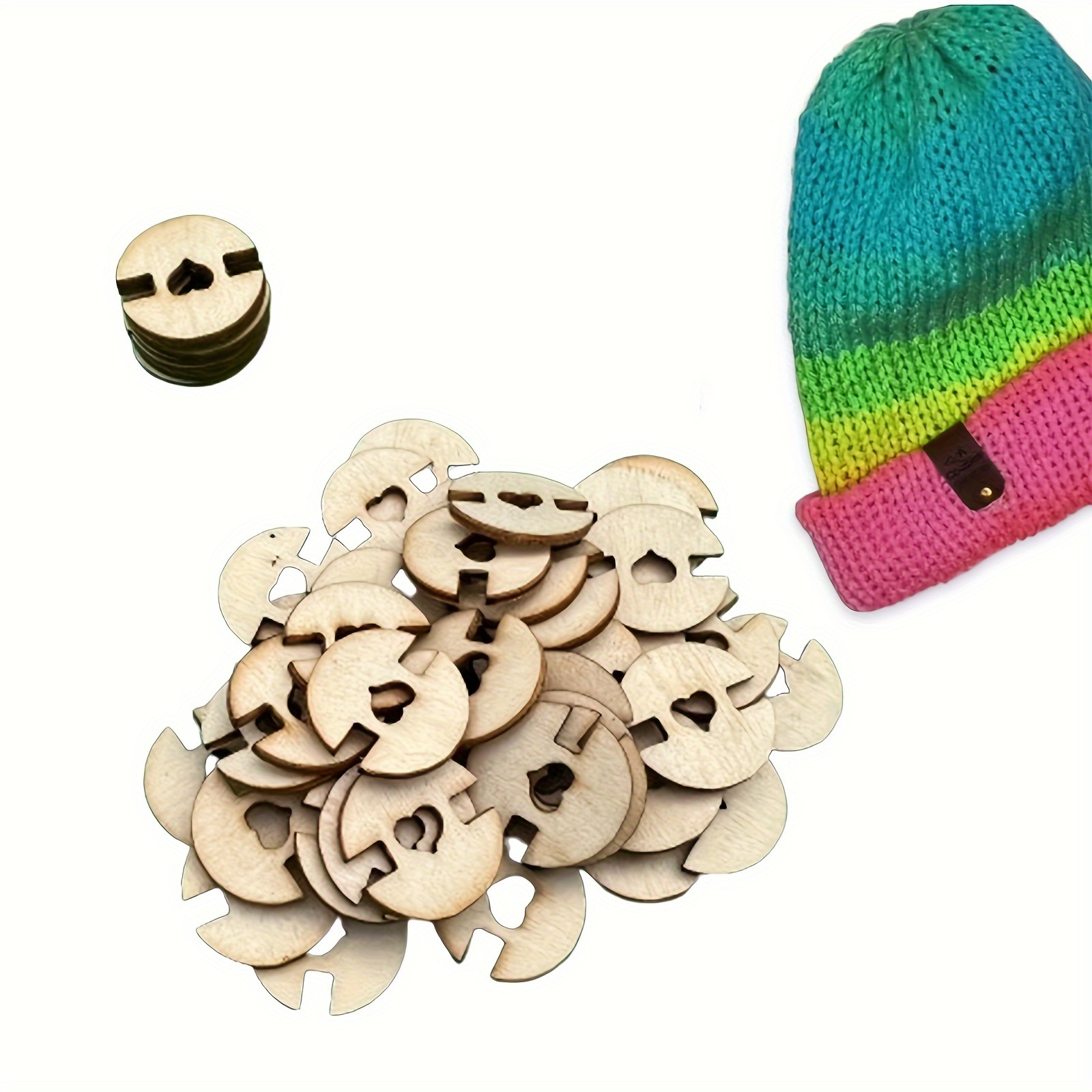 

50-piece Wooden/acrylic Pom Pom Buttons For Beanies - Removable Faux Fur Pom Poms, Knit Hat Fastener Tool & Holder