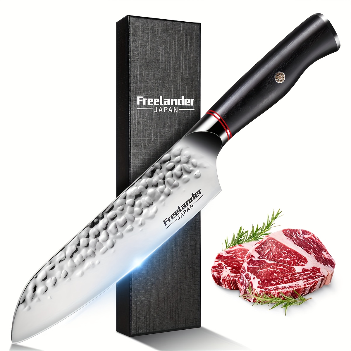 

7" Chef Knife, Ultra Sharp Japanese Kitchen Knives, Santoku Knife Hand Forged Quality Stainless, Knife For Meat Vegetable Fruit With Ergonomic Pakkawood Handle And Gift Box Set