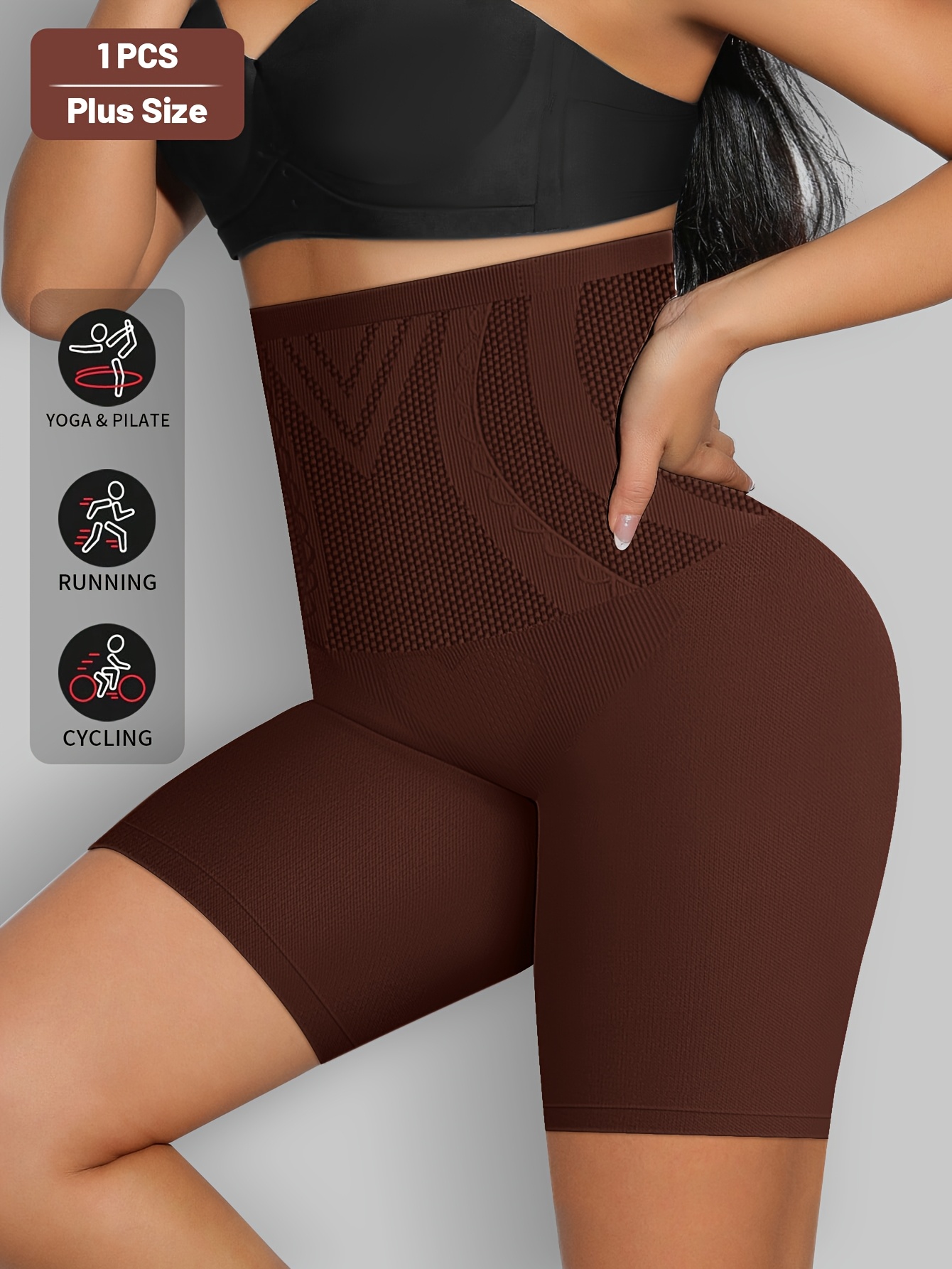 1pc Plus Size Elegant Underwear, Women'S High Waist Tummy Control Seamless Shapewear Box Briefs