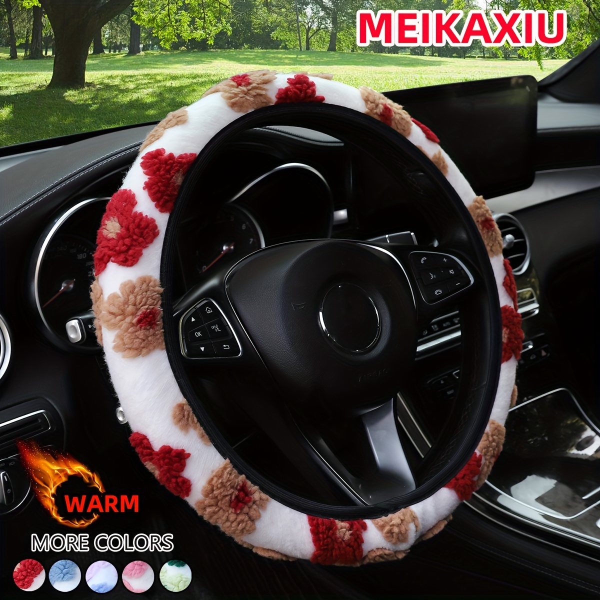 

1pc Meikaxiu Winter Plush Car Steering Wheel Cover, Universal Fit For -15 Inch Wheels, Comfortable , No , Suitable For Men And Women