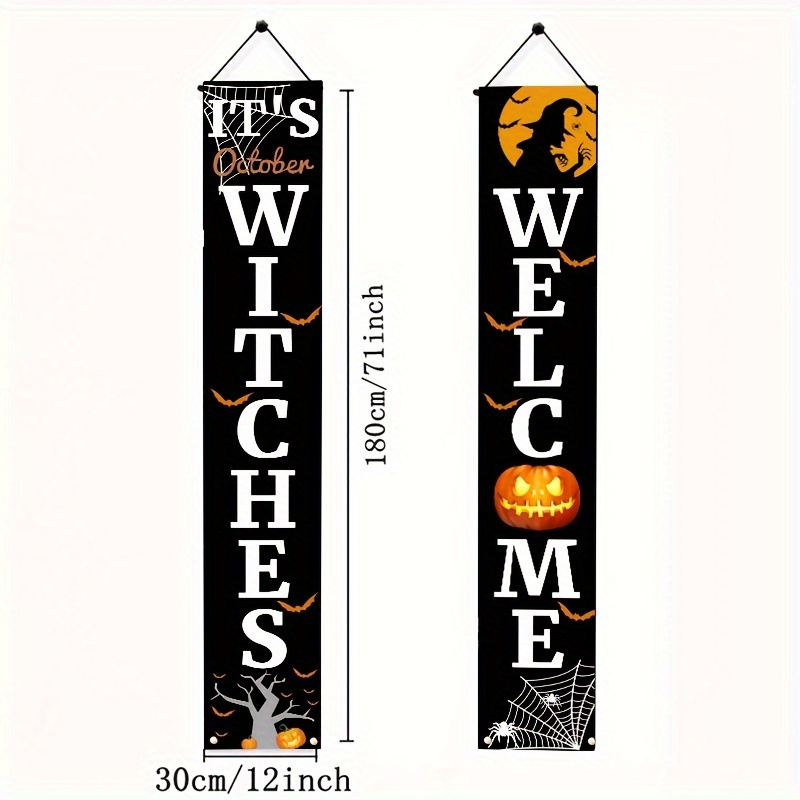 1 Pair Halloween Porch Sign Banner It's October Witch Welcome Home ...