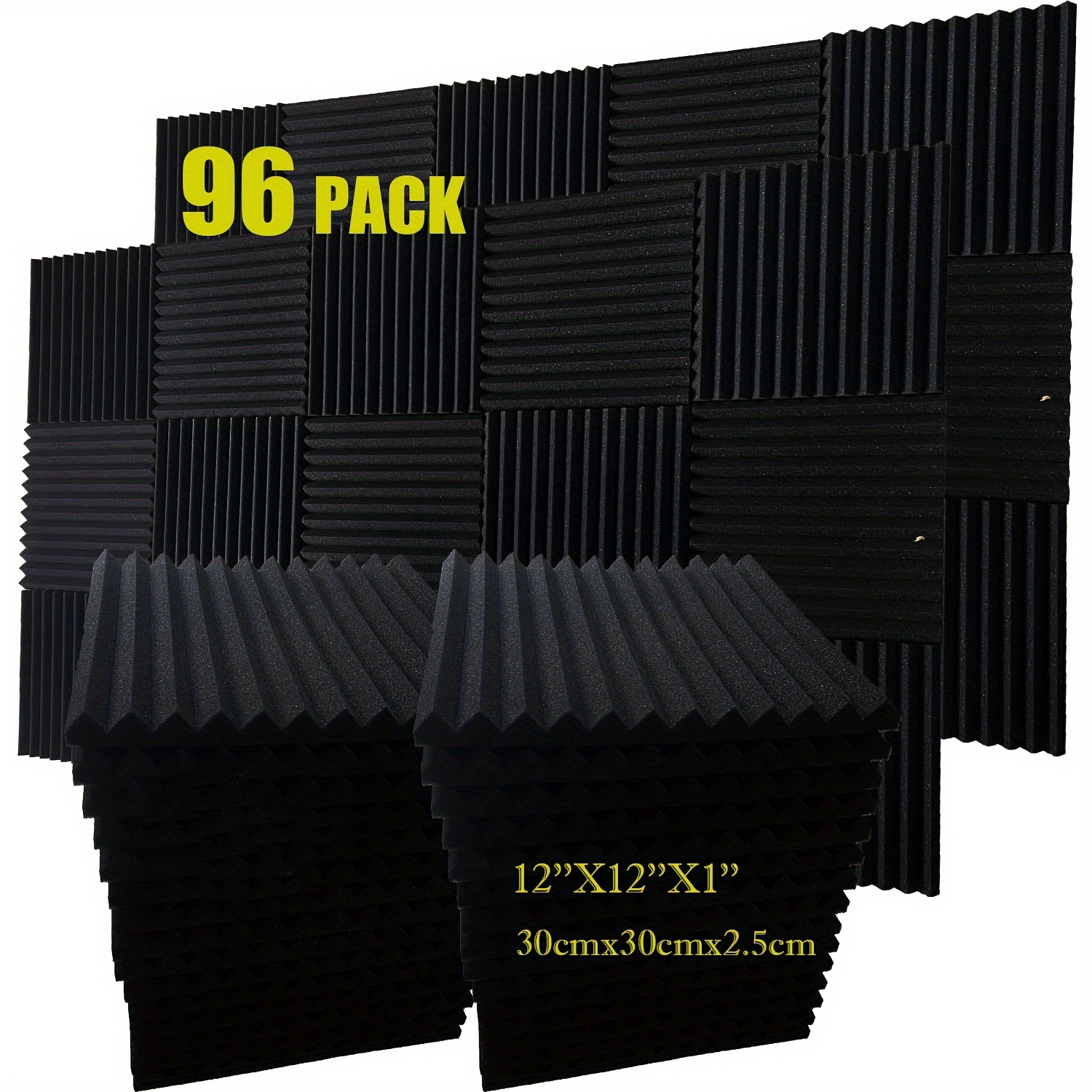 96pcs black acoustic foam wedge soundproof wall panels 12x12x2 5 inches high density foam for studio bedroom office gym home decor absorbs   enhances privacy noise reduction sound absorbing panels