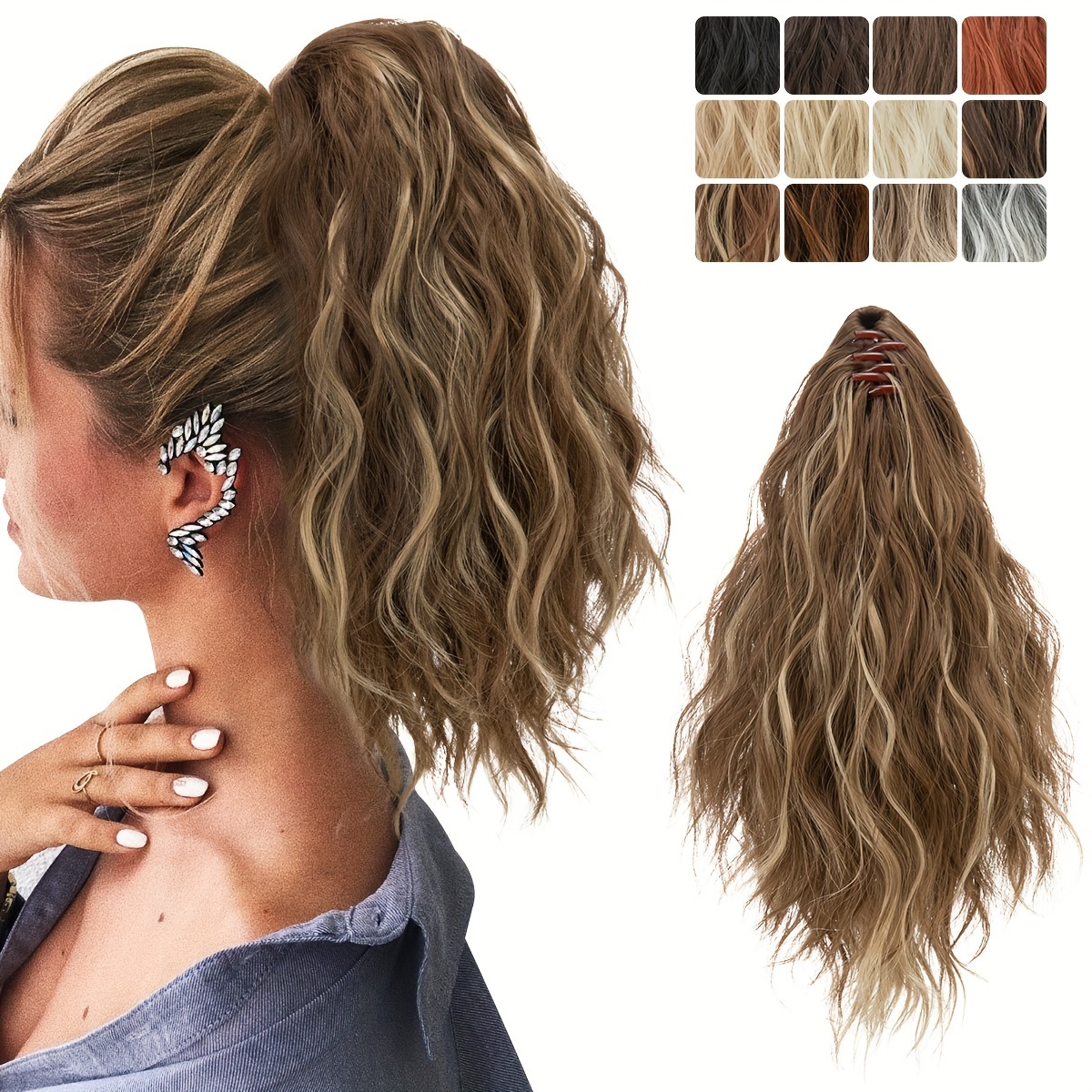 claw clip in ponytail extensions for women synthetic long wavy fluffy ponytail hairpieces 14inch hair accessories add volume   to   details 1