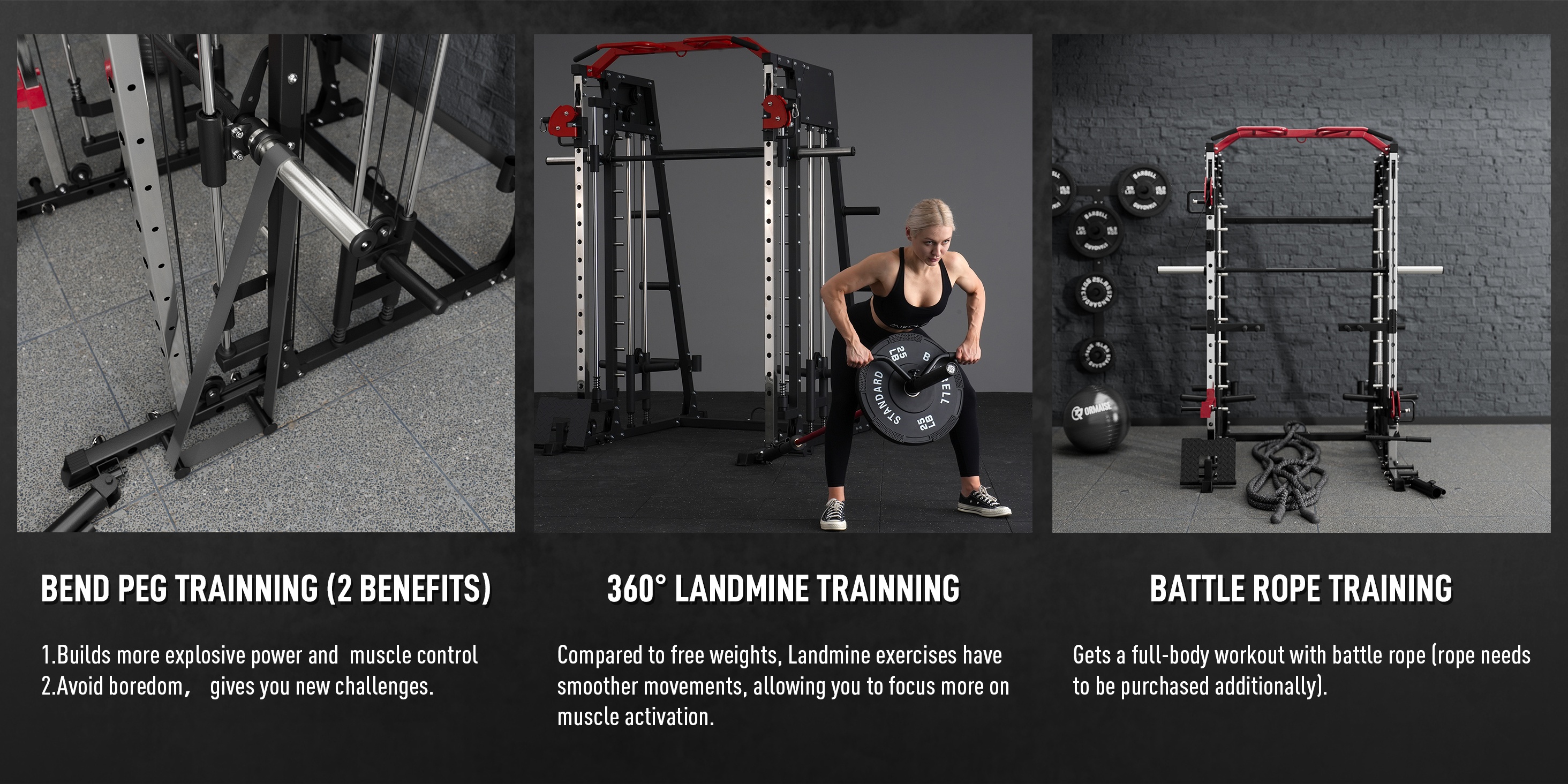home gym with a   machine featuring a 2200   rack cage cable crossover weight     barbell holders and   attachments for     training Product details 1