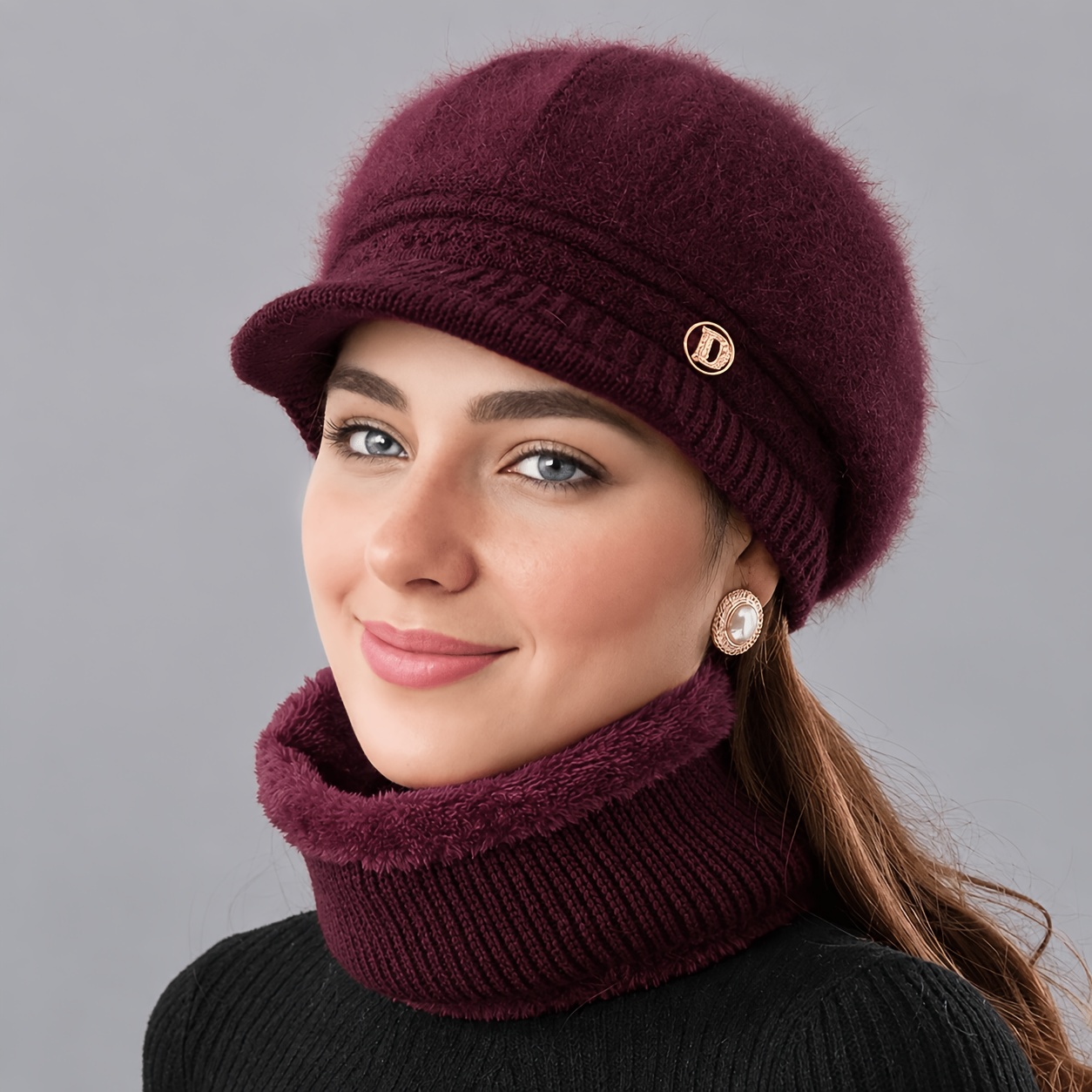 TEMU 2pcs Warm Hat And Scarf Set - Autumn Winter Additions - Retro Elegant For Daily Casual Wear