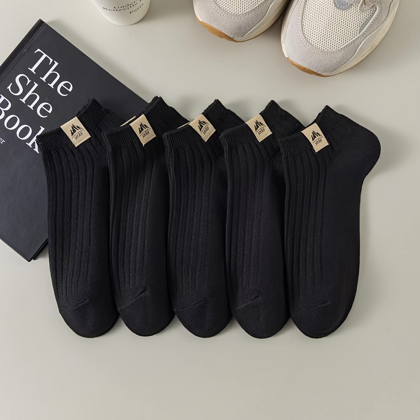 5 pairs of mens solid colour simple style anti odor sweat absorbing crew socks comfy breathable casual soft elastic socks spring summer details 5