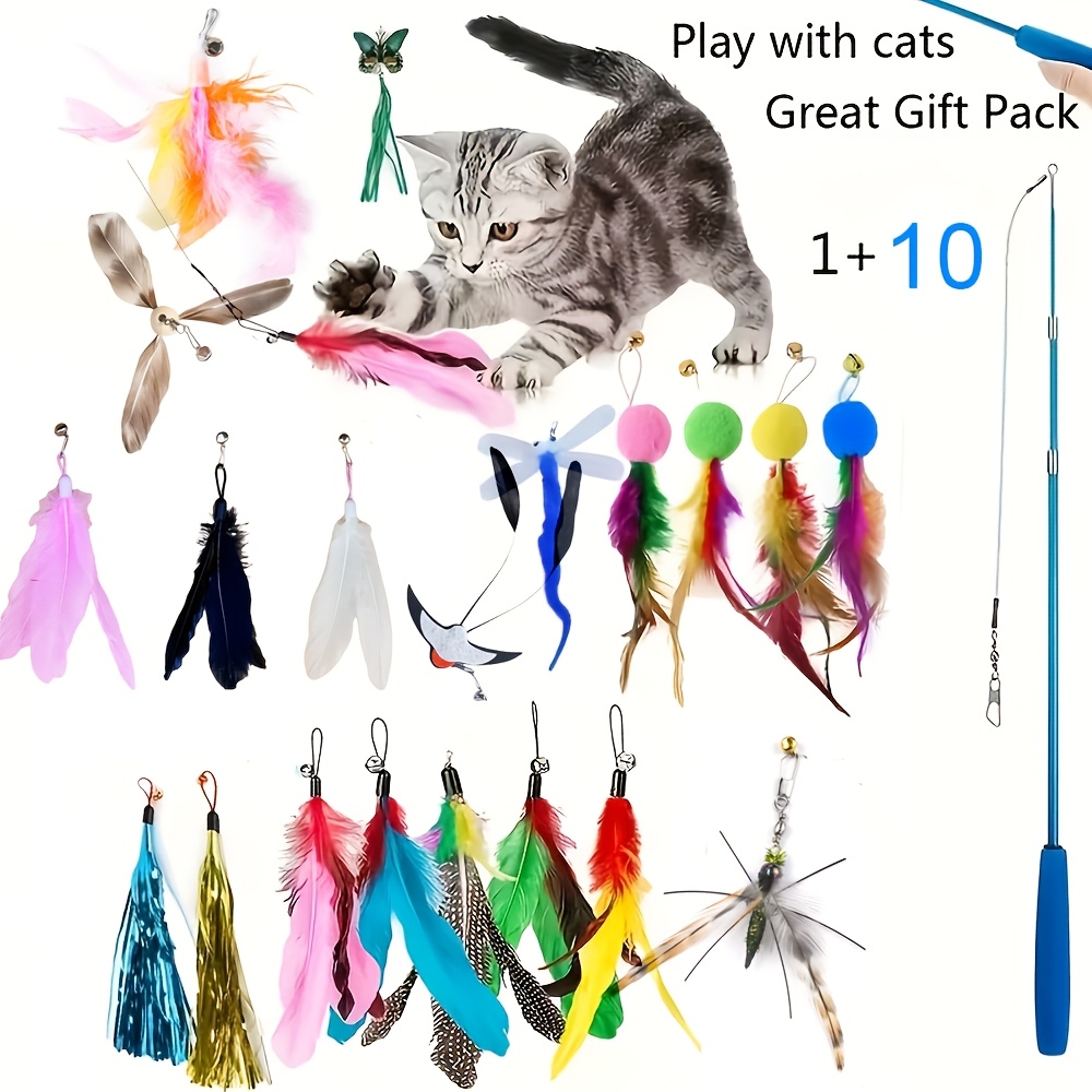TEMU Interactive Cat Toys, Including A Retractable Wand And Artificial Feather Replacement Heads, Are Designed To Keep Indoor Cats Entertained And