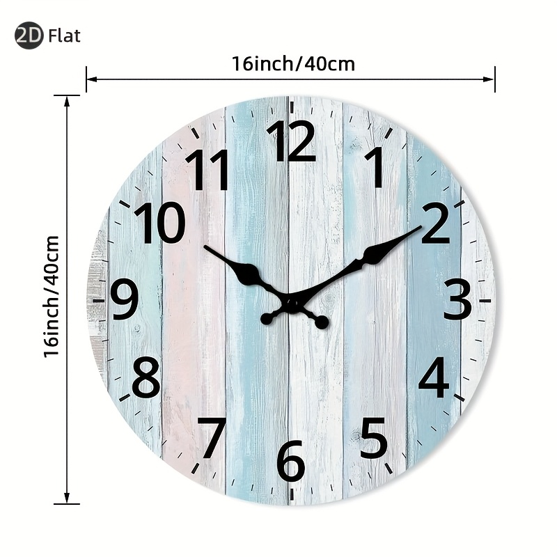 TEMU 1pc 2d Flat Wall Clock Non-ticking Wooden, Circular Clock Rustic Wooden Clock For Kitchen, Bedroom, Living Room, , Laundry Room 10" 12" 14" 16"