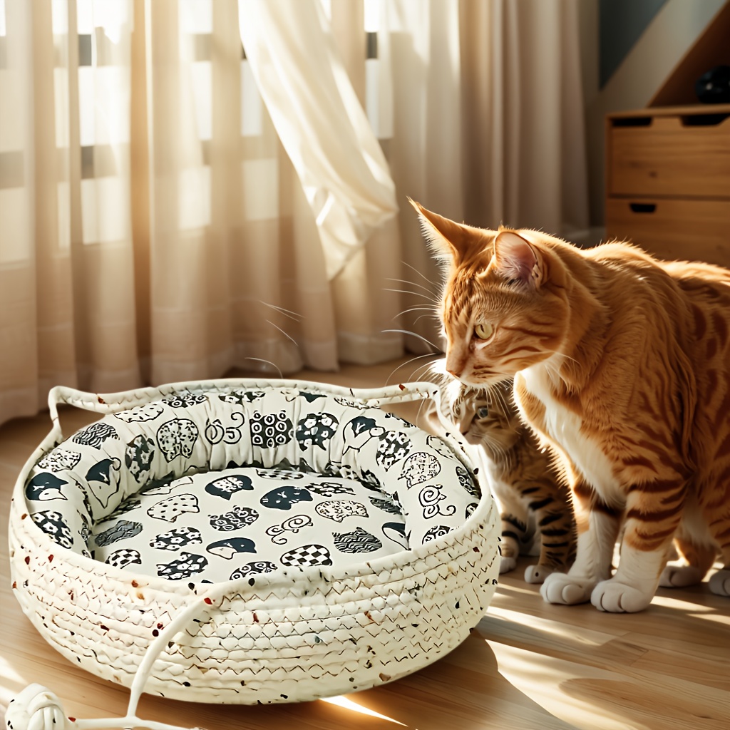 4pcs cute cat ear pet bed set suitable for cats   indoor pet nest with comfortable cushion cooling mat fun pom poms breathable bite resistant design multiple sizes   durable cat furniture bed Product details 1