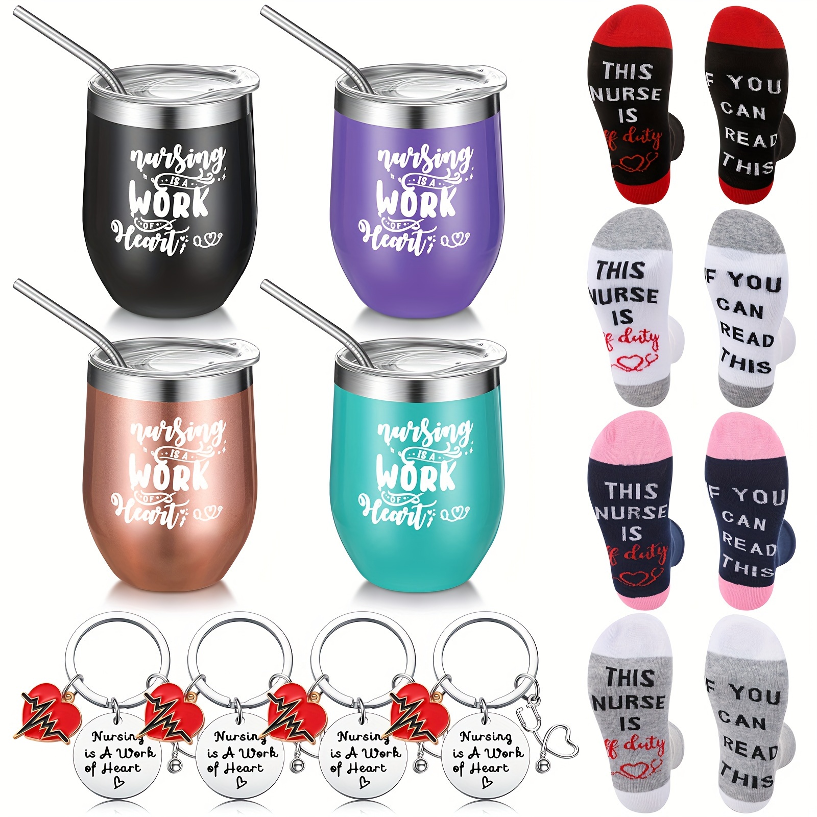 

12 Pcs Nurse Appreciation Graduation Gifts For Women Include 4 Nurse Tumbler Mugs 4 Keychains 4 Socks Nurse Practitioner Gifts Nurse Graduation Retirement Gifts (stylish Color)