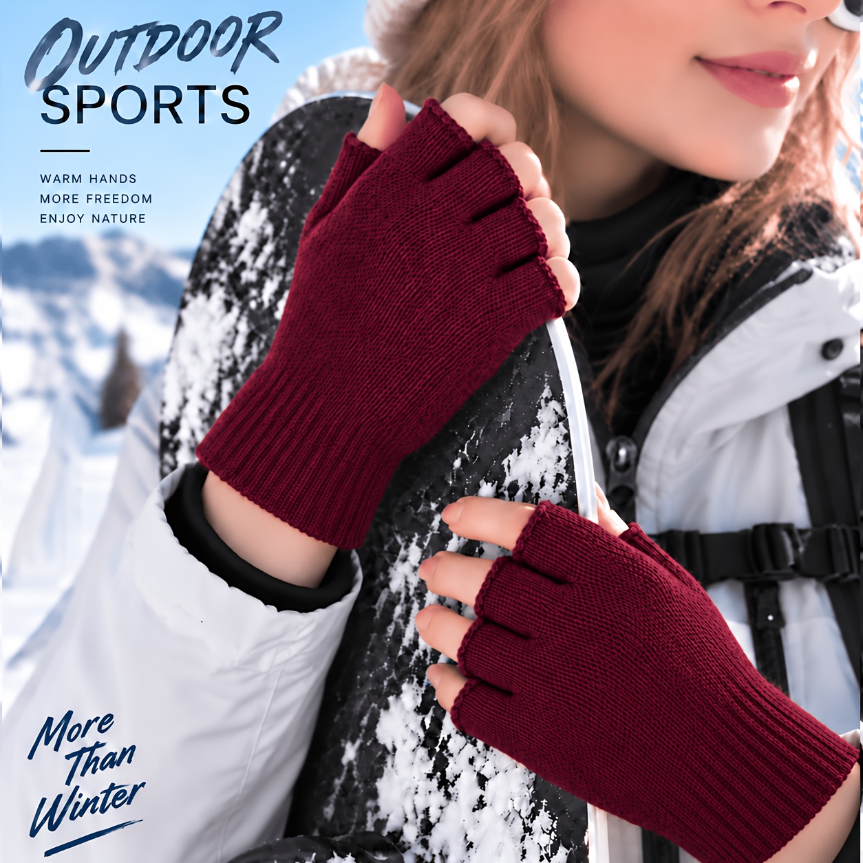 TEMU Women's Half Finger Gloves For Autumn And Winter-warm Winter Gloves, Elastic Touch Screen Compatible, Suitable For Outdoor And Casual Use, Half