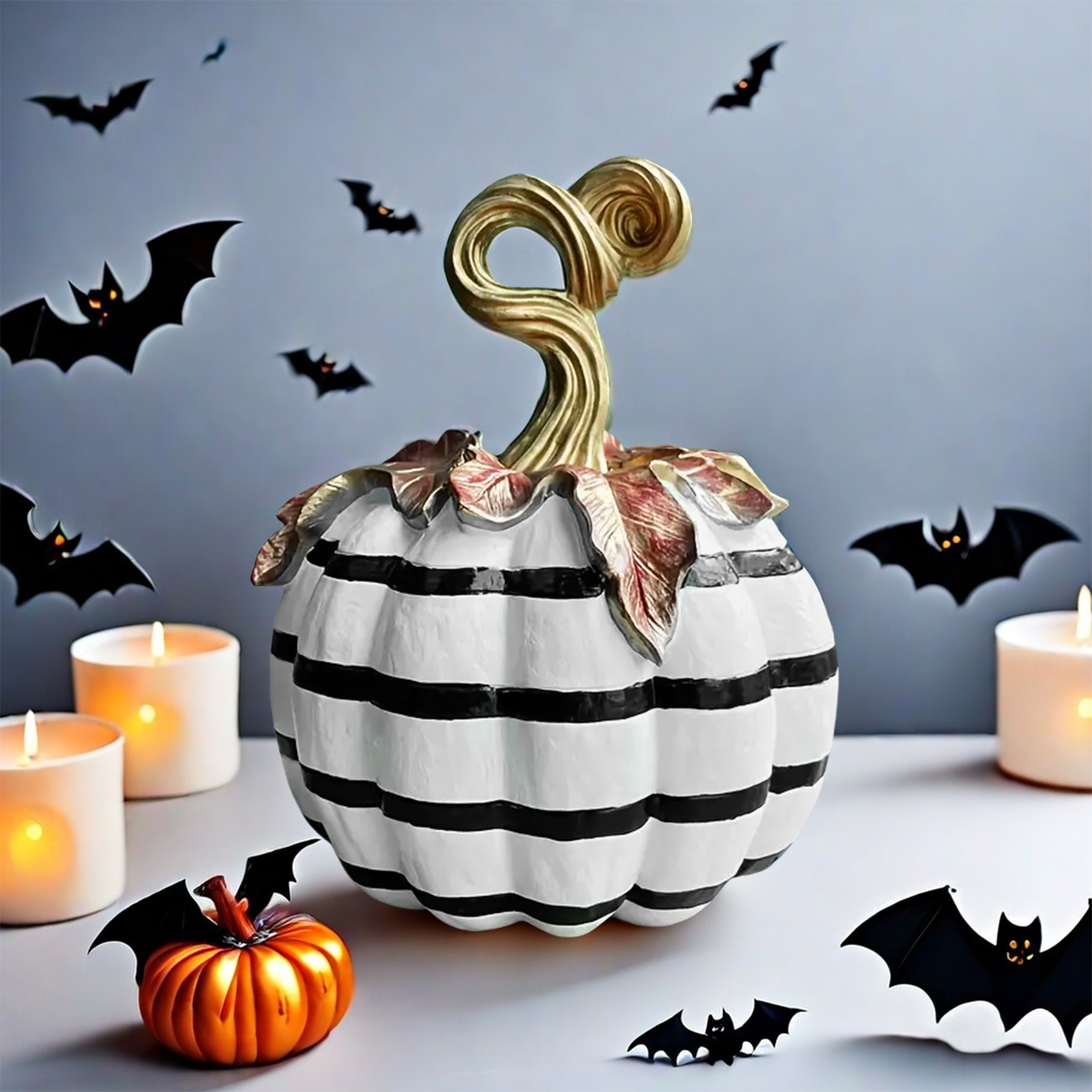 black white pumpkin figurine resin autumn